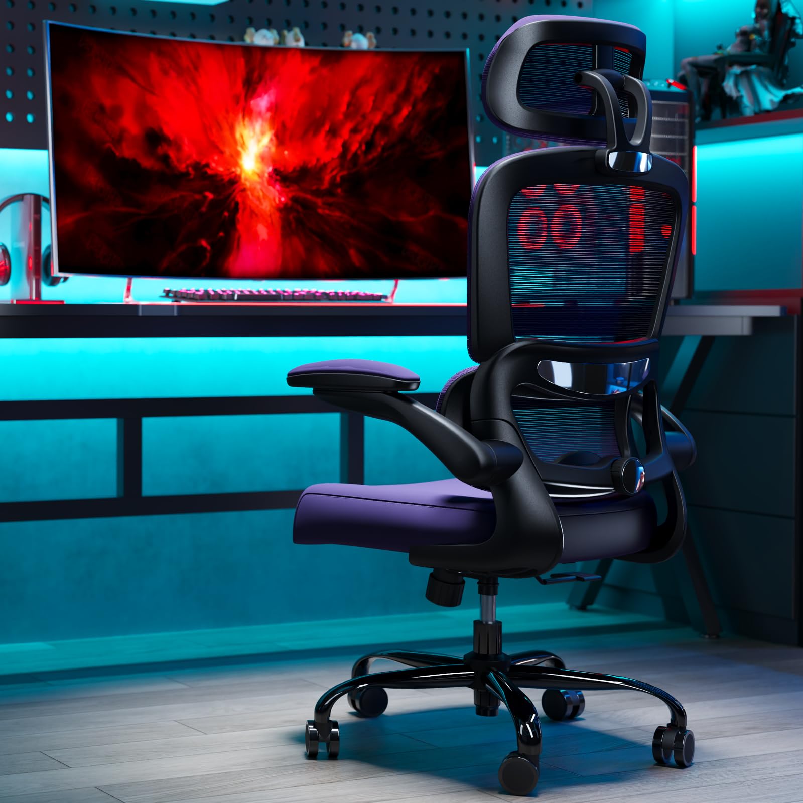 TRALT Office Chair Ergonomic Desk Chair, 330 LBS Home Mesh Office Desk Chairs with Wheels, Comfortable Gaming Chairs (1, Black) - Flex Gamingproduct_type