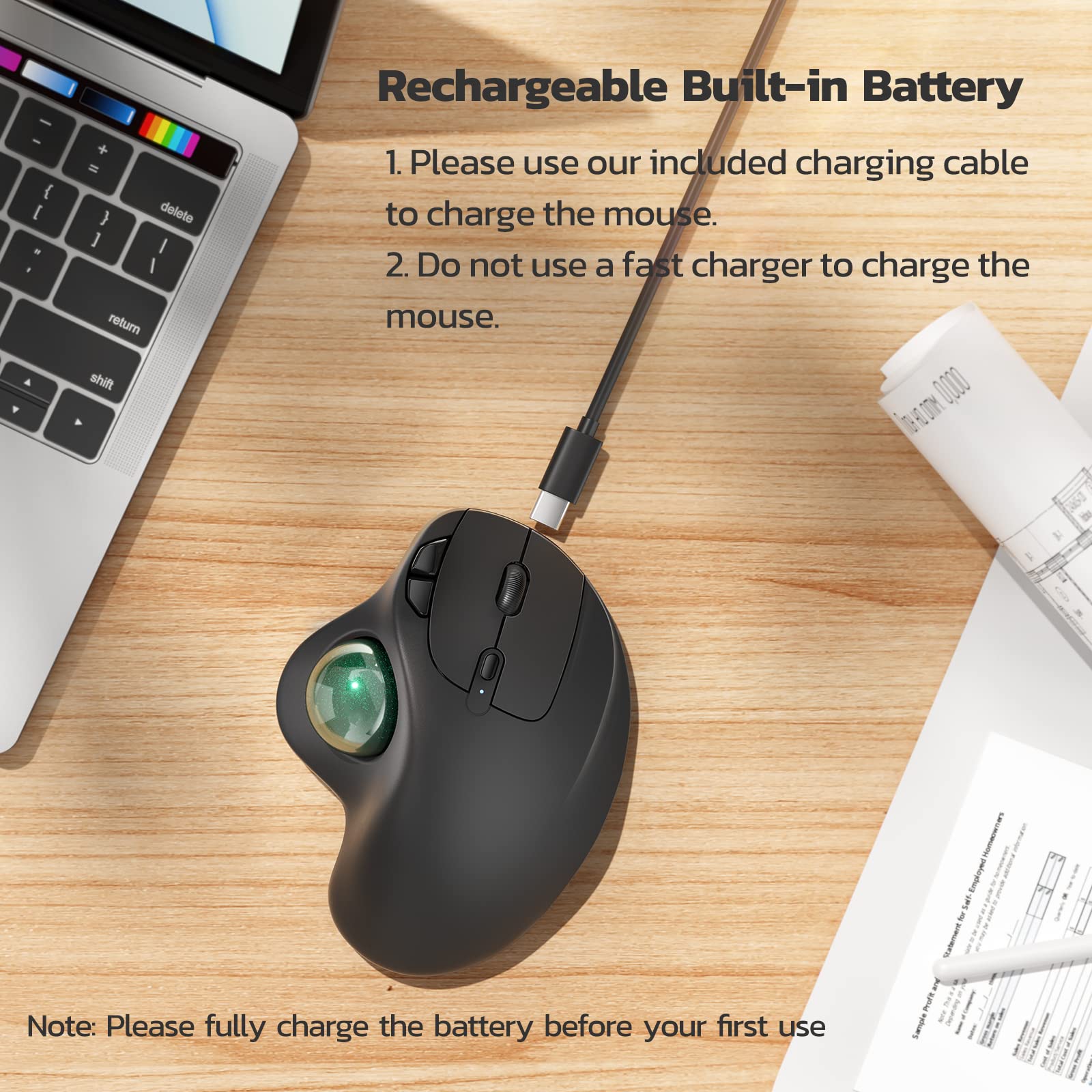 Nulea M501 Wireless Trackball Mouse, Rechargeable Ergonomic, Easy Thumb Control, Precise & Smooth Tracking, 3 Device Connection (Bluetooth or USB Receiver), Compatible for PC, Laptop, Mac, Windows. - Flex Gamingproduct_type