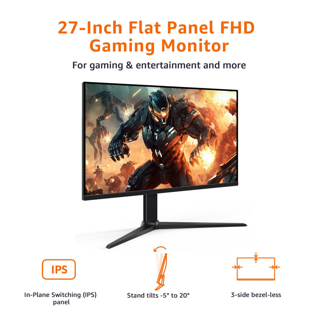 Amazon Basics 27 Inch Monitor, FHD 1080P, 100Hz, IPS, Built-in Speakers, VESA Compatible, USB Ports, Black - Flex Gamingproduct_type