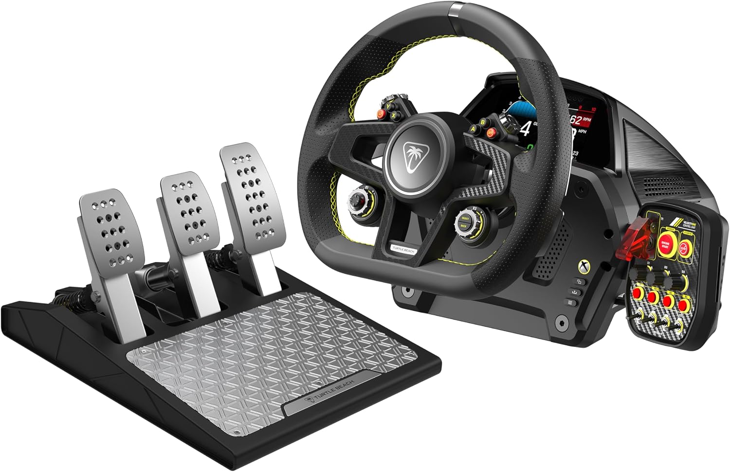Turtle Beach VelocityOne Race Wheel & Pedal System Licensed for Xbox Series X|S, Xbox One, Windows 10 & 11 PCs – Force Feedback, Three Pedals & Magnetic Paddle Shifters, Hall Effect Sensors - Flex Gamingproduct_type
