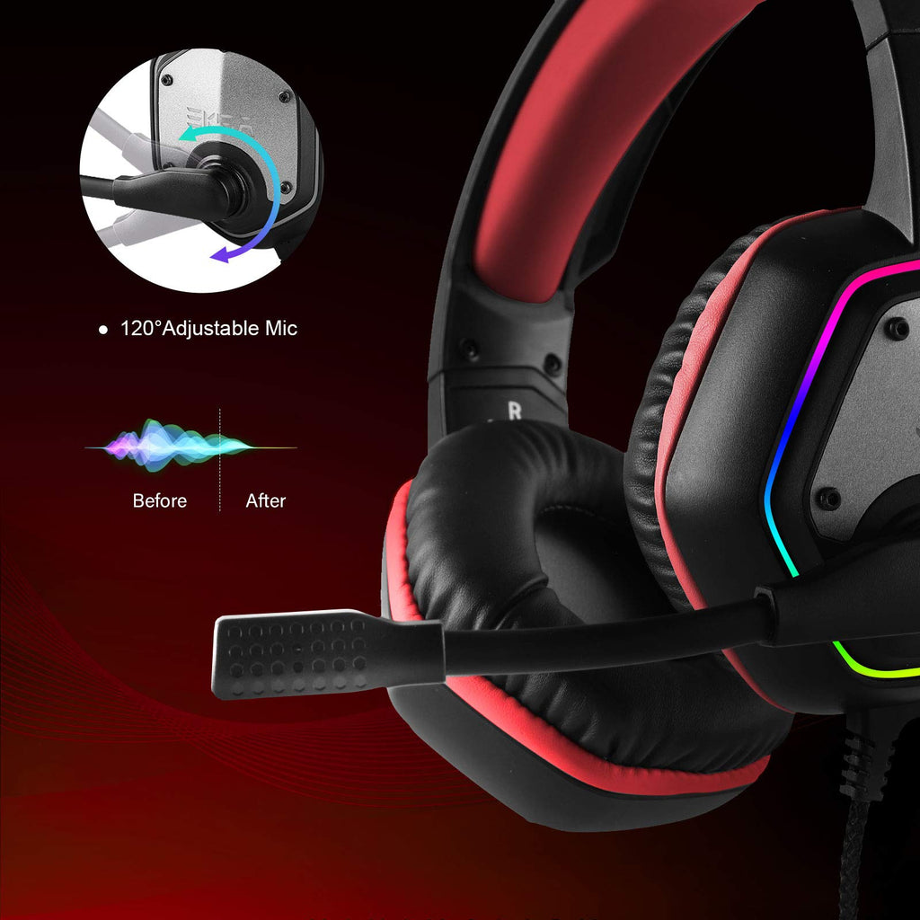 EKSA E1000 USB Gaming Headset for PC, Computer Headphones with Microphone/Mic Noise Cancelling, 7.1 Surround Sound, RGB Light - Wired Headphones for PS4, PS5 Console, Laptop, Call Center - Flex Gamingproduct_type