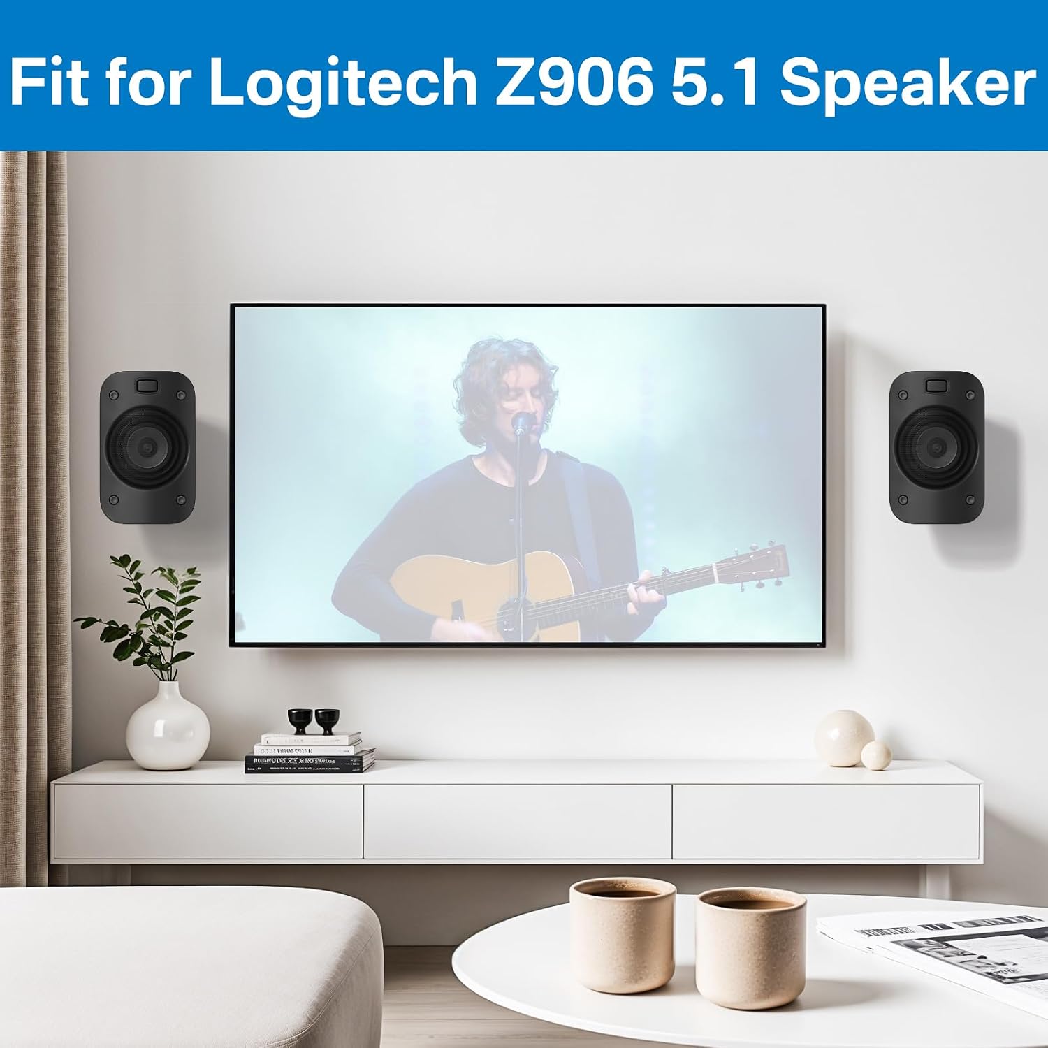 1 Pack, Wall Or Ceiling Mount for Logitech Z906 5.1 Surround Sound Speaker System Tilt and Swivel Adjustable Mounting Bracket for Logitech Z906 Satellite Speakers Wall Mounts