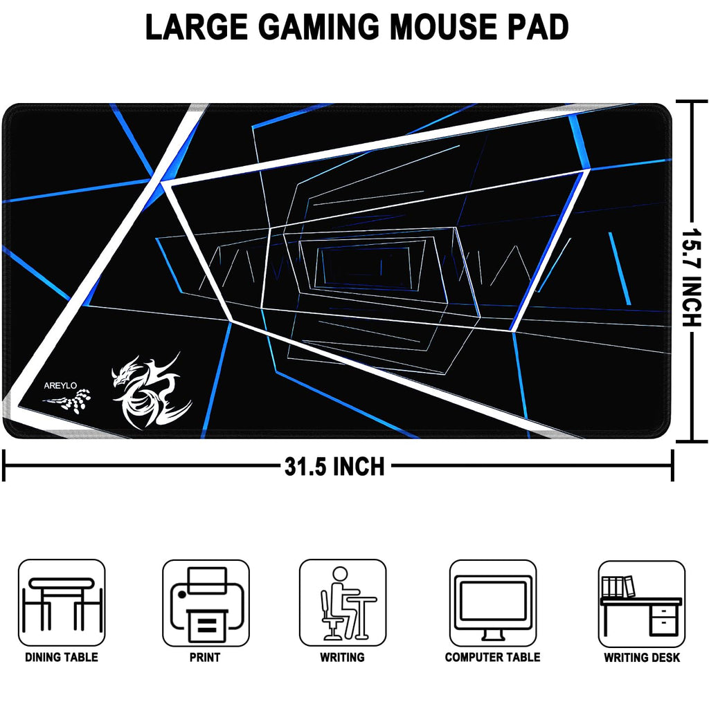 Large Gaming Mouse Pad, Waterproof Extra Large Mousepad with Stitched Edges, 31.5" x 15.7" Non-Slip Rubber Base Office Big Long Keyboard Pad for Office Gamer Home XXL, Black - Flex Gamingproduct_type
