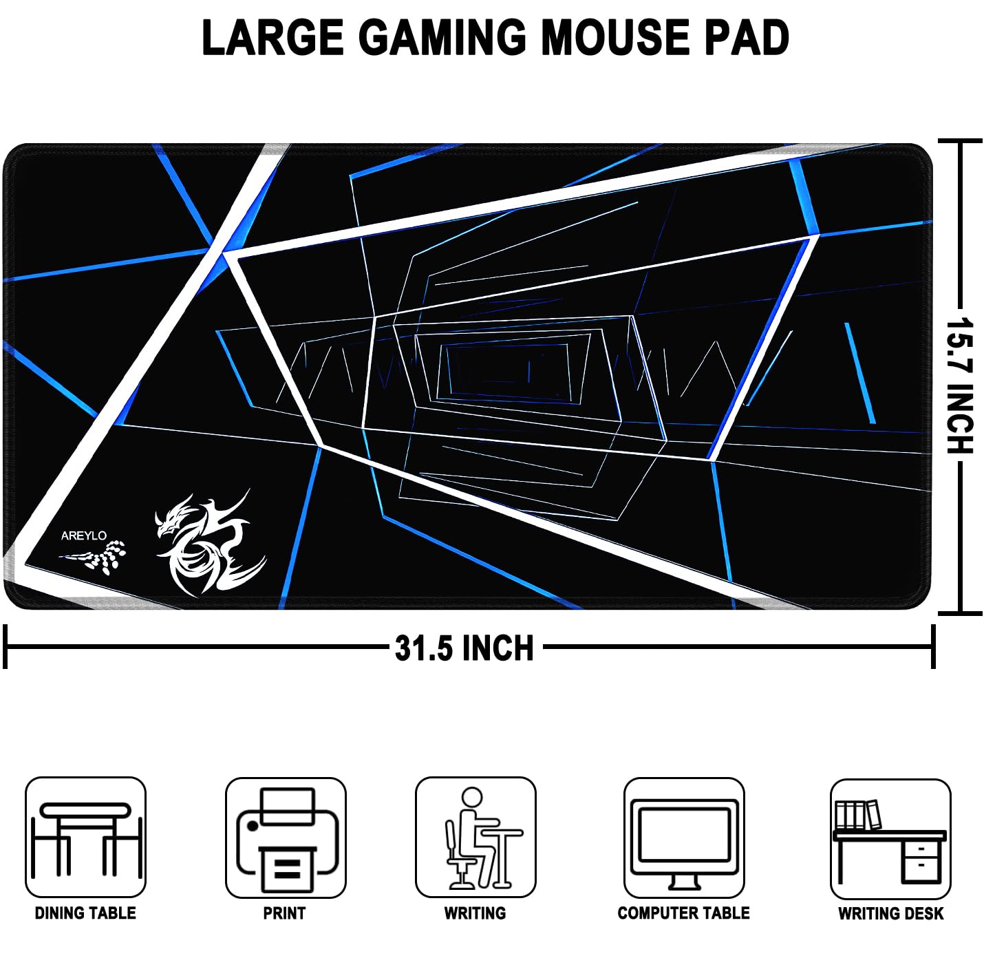 Large Gaming Mouse Pad, Waterproof Extra Large Mousepad with Stitched Edges, 31.5" x 15.7" Non-Slip Rubber Base Office Big Long Keyboard Pad for Office Gamer Home XXL, Black - Flex Gamingproduct_type