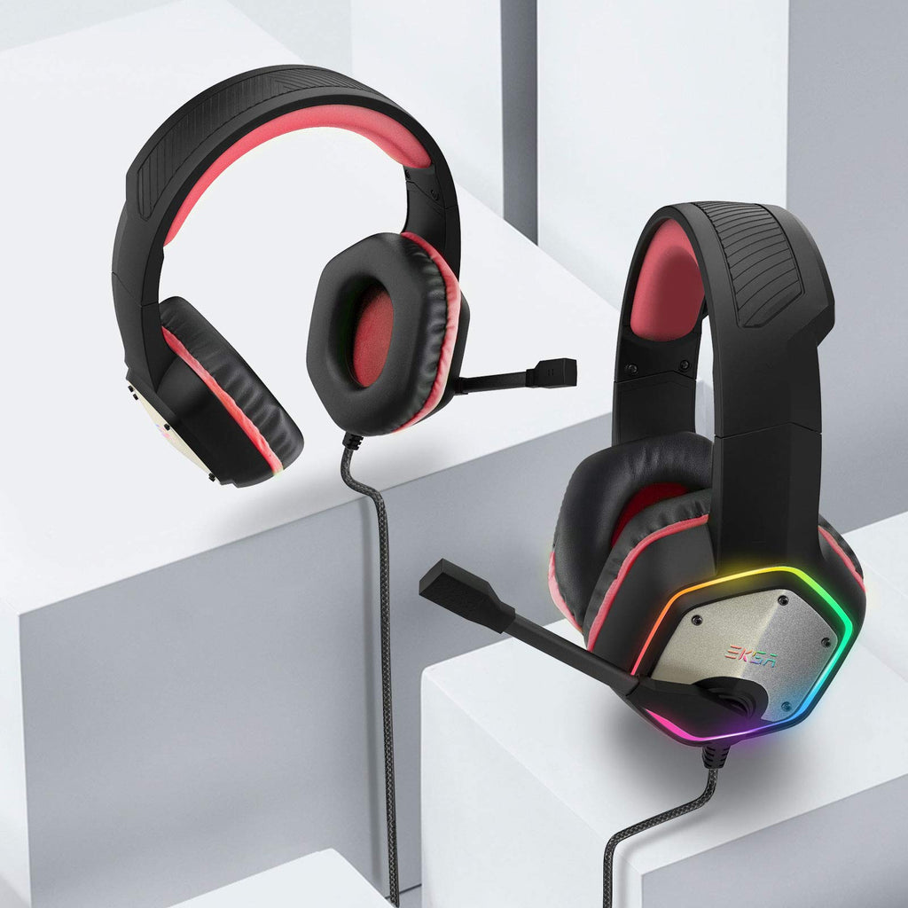 EKSA E1000 USB Gaming Headset for PC, Computer Headphones with Microphone/Mic Noise Cancelling, 7.1 Surround Sound, RGB Light - Wired Headphones for PS4, PS5 Console, Laptop, Call Center - Flex Gamingproduct_type