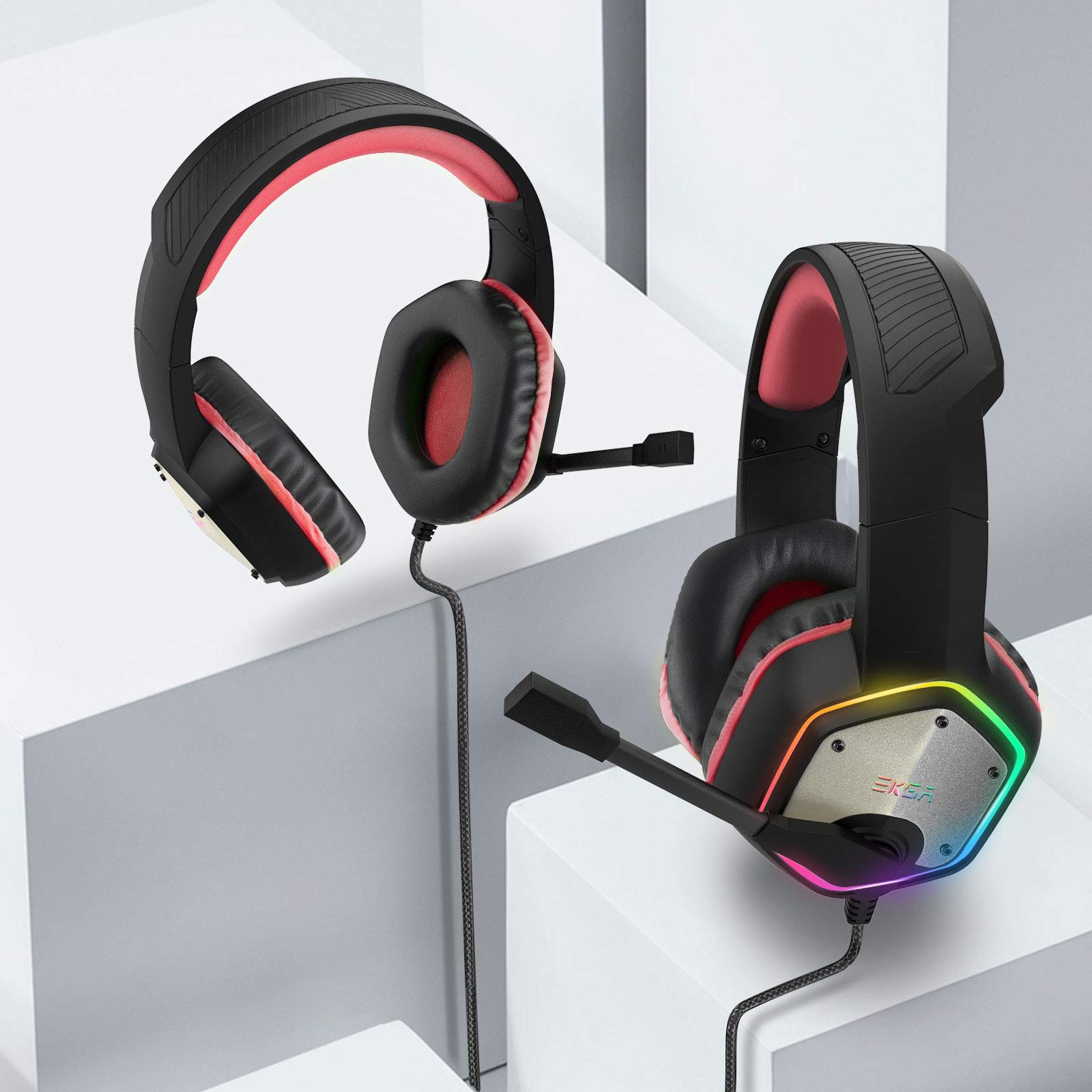 EKSA E1000 USB Gaming Headset for PC, Computer Headphones with Microphone/Mic Noise Cancelling, 7.1 Surround Sound, RGB Light - Wired Headphones for PS4, PS5 Console, Laptop, Call Center - Flex Gamingproduct_type