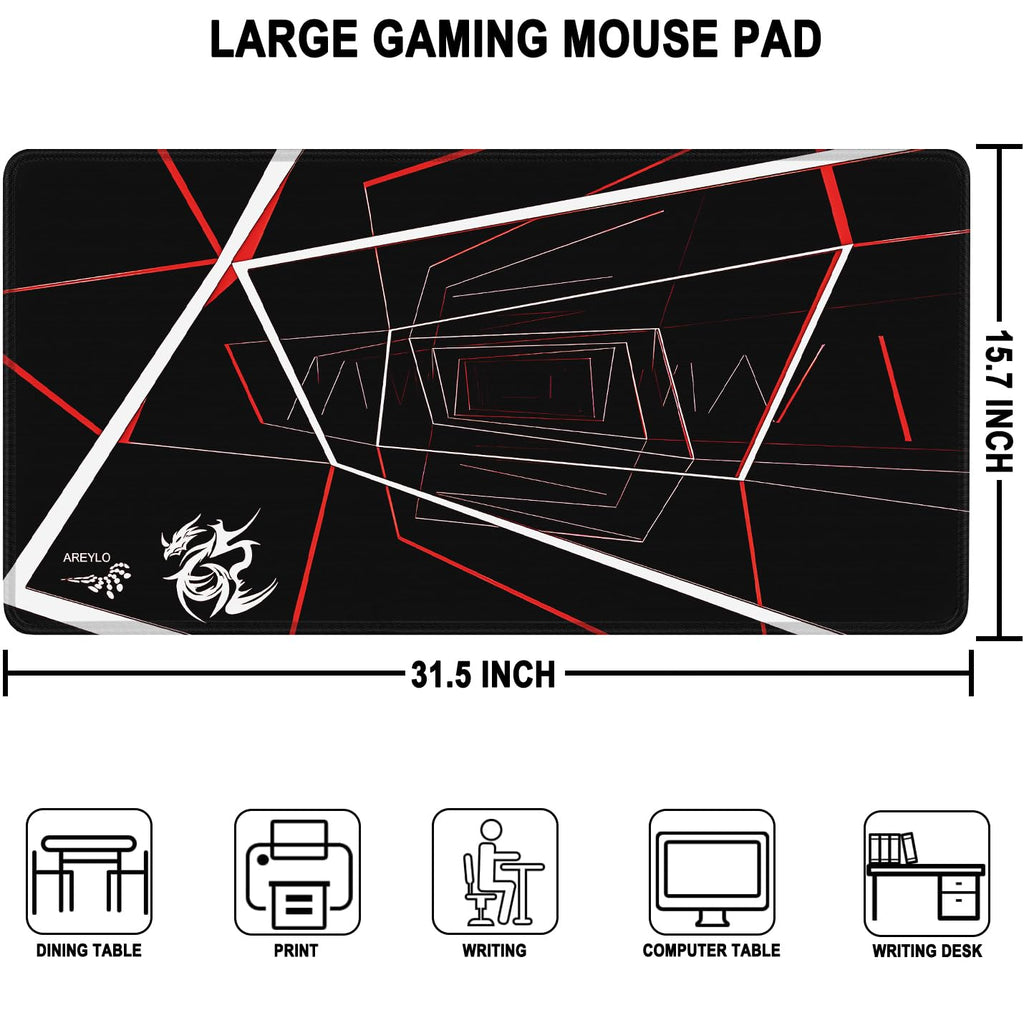 Large Gaming Mouse Pad, Waterproof Extra Large Mousepad with Stitched Edges, 31.5" x 15.7" Non-Slip Rubber Base Office Big Long Keyboard Pad for Office Gamer Home XXL, Black - Flex Gamingproduct_type