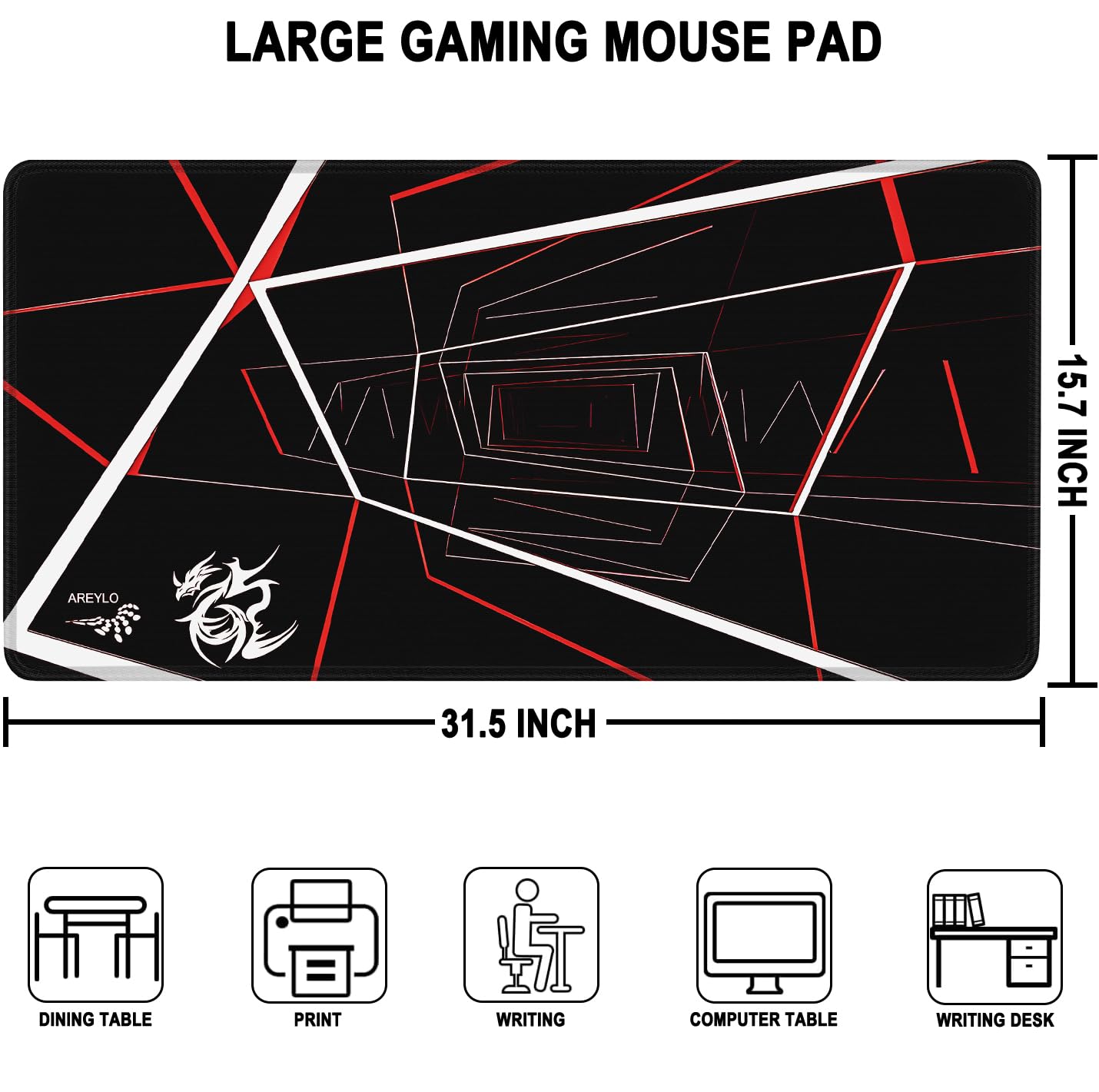 Large Gaming Mouse Pad, Waterproof Extra Large Mousepad with Stitched Edges, 31.5" x 15.7" Non-Slip Rubber Base Office Big Long Keyboard Pad for Office Gamer Home XXL, Black - Flex Gamingproduct_type