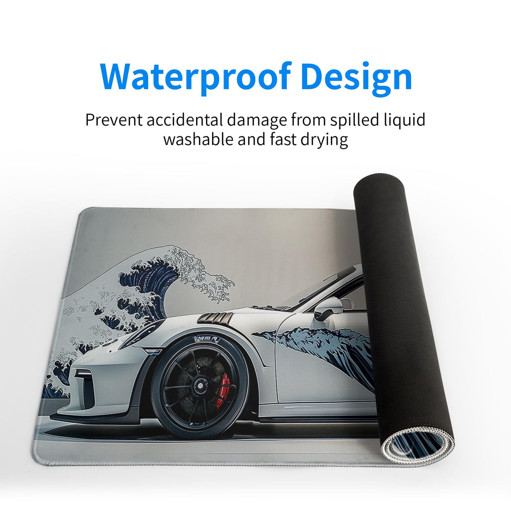 White Ukiyo-e Style Sports Car Large Gaming Mouse Pad Desktop Mat 31.5x11.8 Inch - Non-Slip Rubber Base - for Gamers - Perfect for Gamers & PC Enthusiasts - Flex Gamingproduct_type