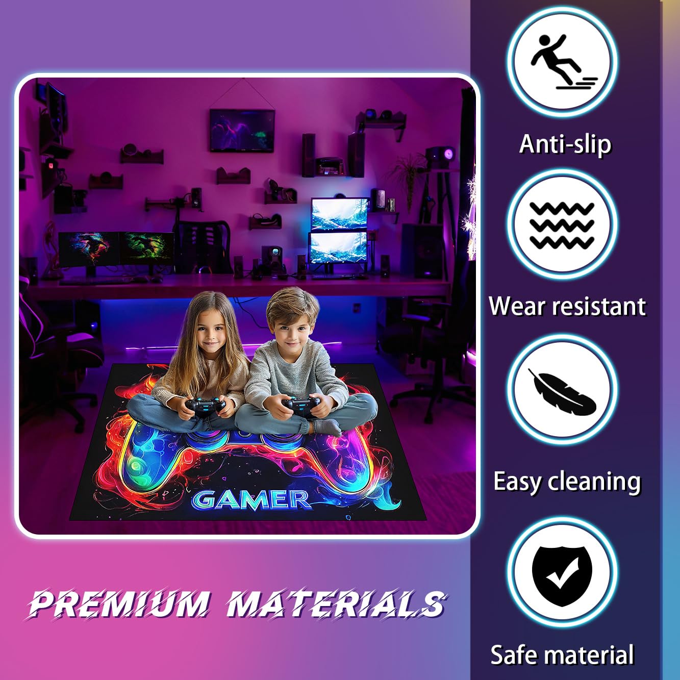 Video Game Shaped Carpet Rug - Gamepad Shaped Area Rug for Boys Bedroom Gaming Themed Area Rugs Kids Boys Gaming Room Decor, 4.5x6 Feet - Flex Gamingproduct_type