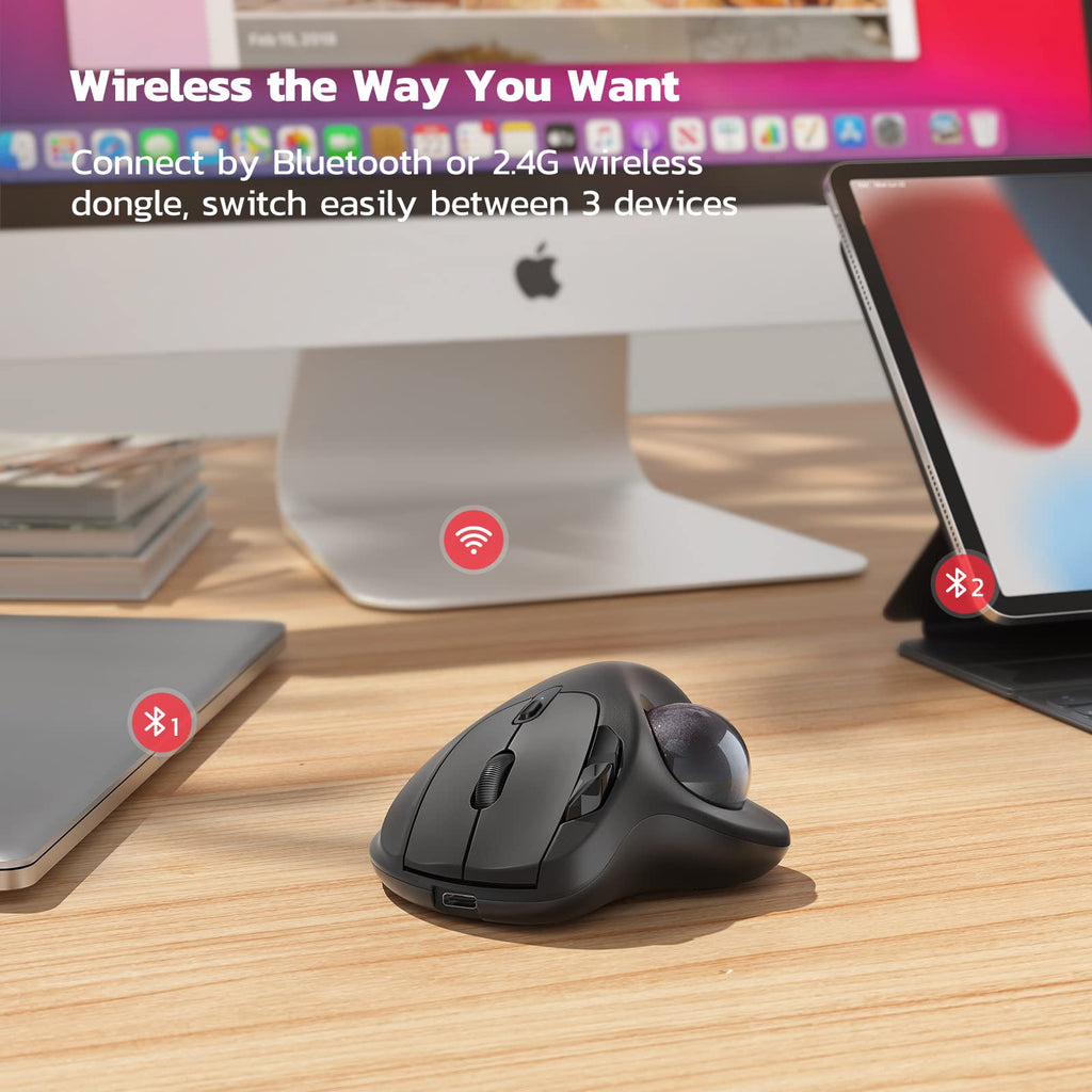 Nulea M501 Wireless Trackball Mouse, Rechargeable Ergonomic, Easy Thumb Control, Precise & Smooth Tracking, 3 Device Connection (Bluetooth or USB Receiver), Compatible for PC, Laptop, Mac, Windows. - Flex Gamingproduct_type