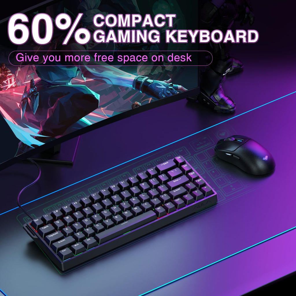 AULA WIN68 HE Mechanical Gaming Keyboard 60%, Hall Effect Magnetic Switch, Fast Trigger Mode Adjustable Actuation, 8000Hz Polling Rate, RGB Backlit, Wired Black Keyboard for Laptop/PC Gamer - Flex Gamingproduct_type