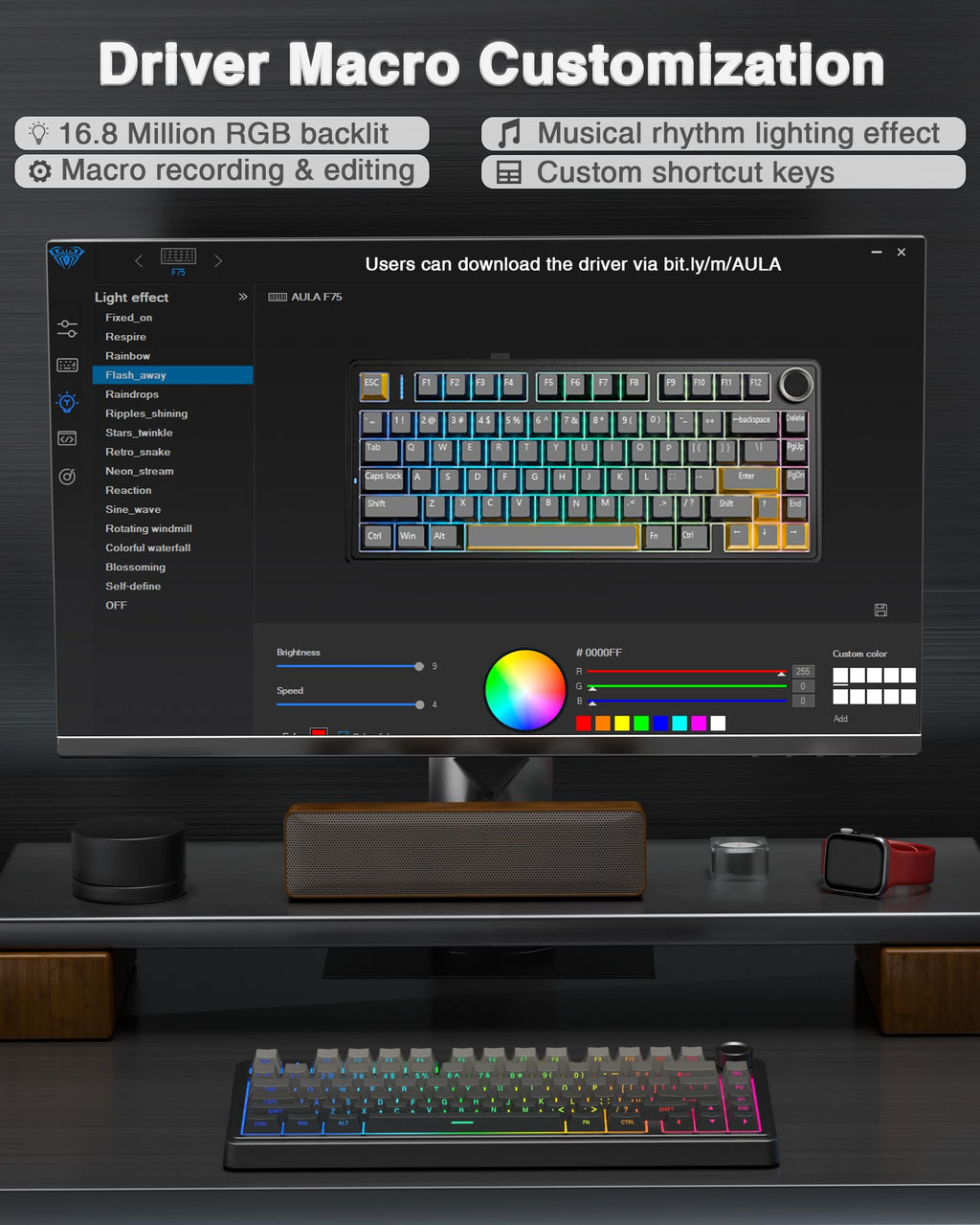 AULA F75 Pro Wireless Mechanical Keyboard,75% Hot Swappable Custom Keyboard with Knob,RGB Backlit,Pre-lubed Reaper Switches,Side Printed PBT Keycaps,2.4GHz/USB-C/BT5.0 Mechanical Gaming Keyboards - Flex Gamingproduct_type