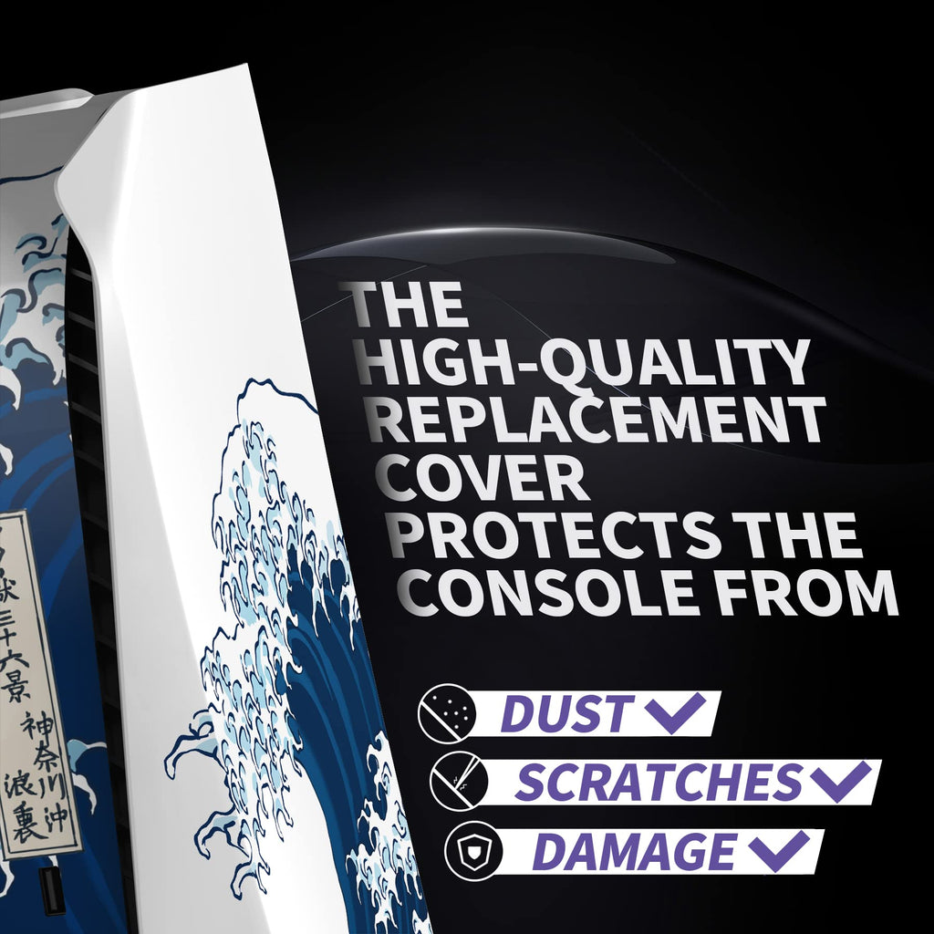 eXtremeRate eXcover The Great Wave Top Bottom Cover Compatible with ps5 Console Disc Edition, Replacement Faceplate Backplate Shell Skin Compatible with ps5 Disc Version Console - Flex Gamingproduct_type