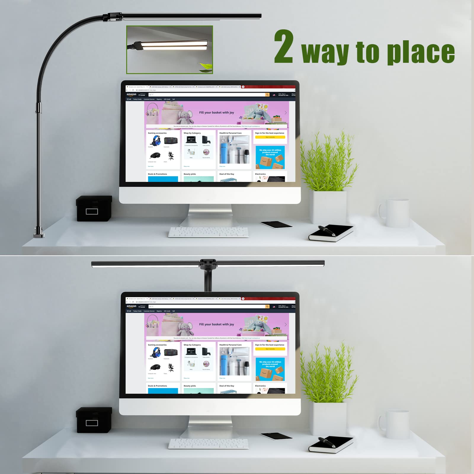 Double Head LED Desk Lamp, Architect Desk Lamps for Home Office, 24W Brightest Workbench Office Lighting-5 Color Modes and 5 Dimmable Eye Protection Modern Desk Lamp for Monitor Reading - Flex Gamingproduct_type