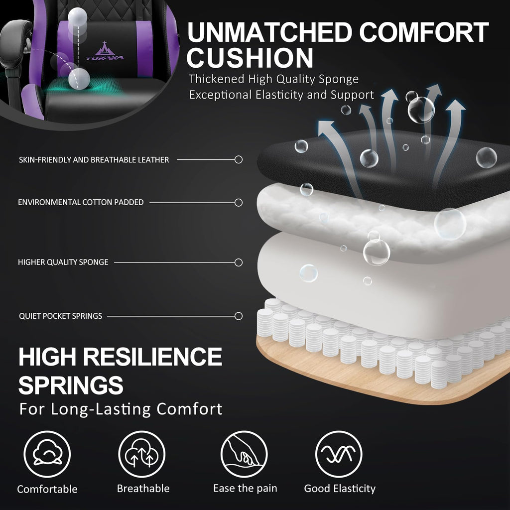 White Gaming Chair,Ergonomic Massage Office Desk Chair with Footrest | Pocket Spring Cushion,Reclining,Thick High Back,Headrest and Lumbar Support,Adjustable Leather Computer Chair Gamer Chair - Flex Gamingproduct_type