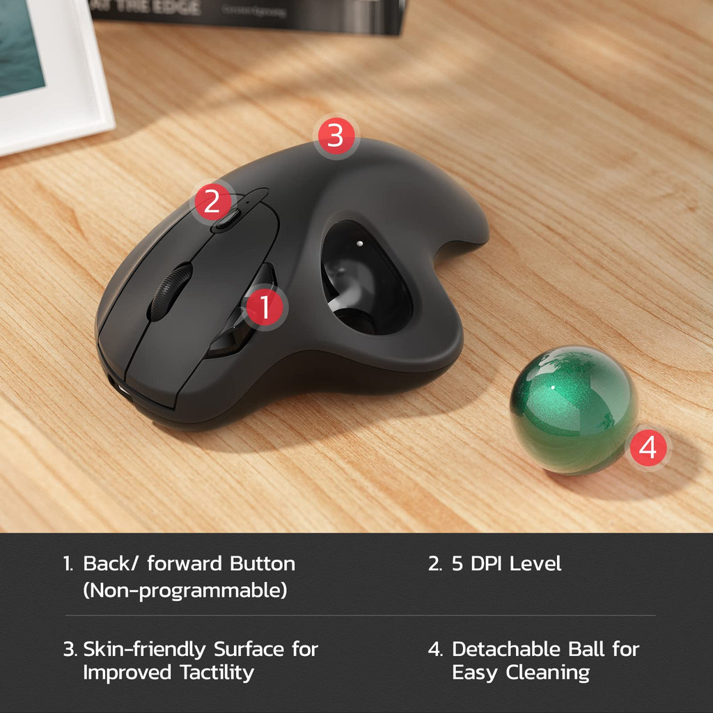 Nulea M501 Wireless Trackball Mouse, Rechargeable Ergonomic, Easy Thumb Control, Precise & Smooth Tracking, 3 Device Connection (Bluetooth or USB Receiver), Compatible for PC, Laptop, Mac, Windows. - Flex Gamingproduct_type