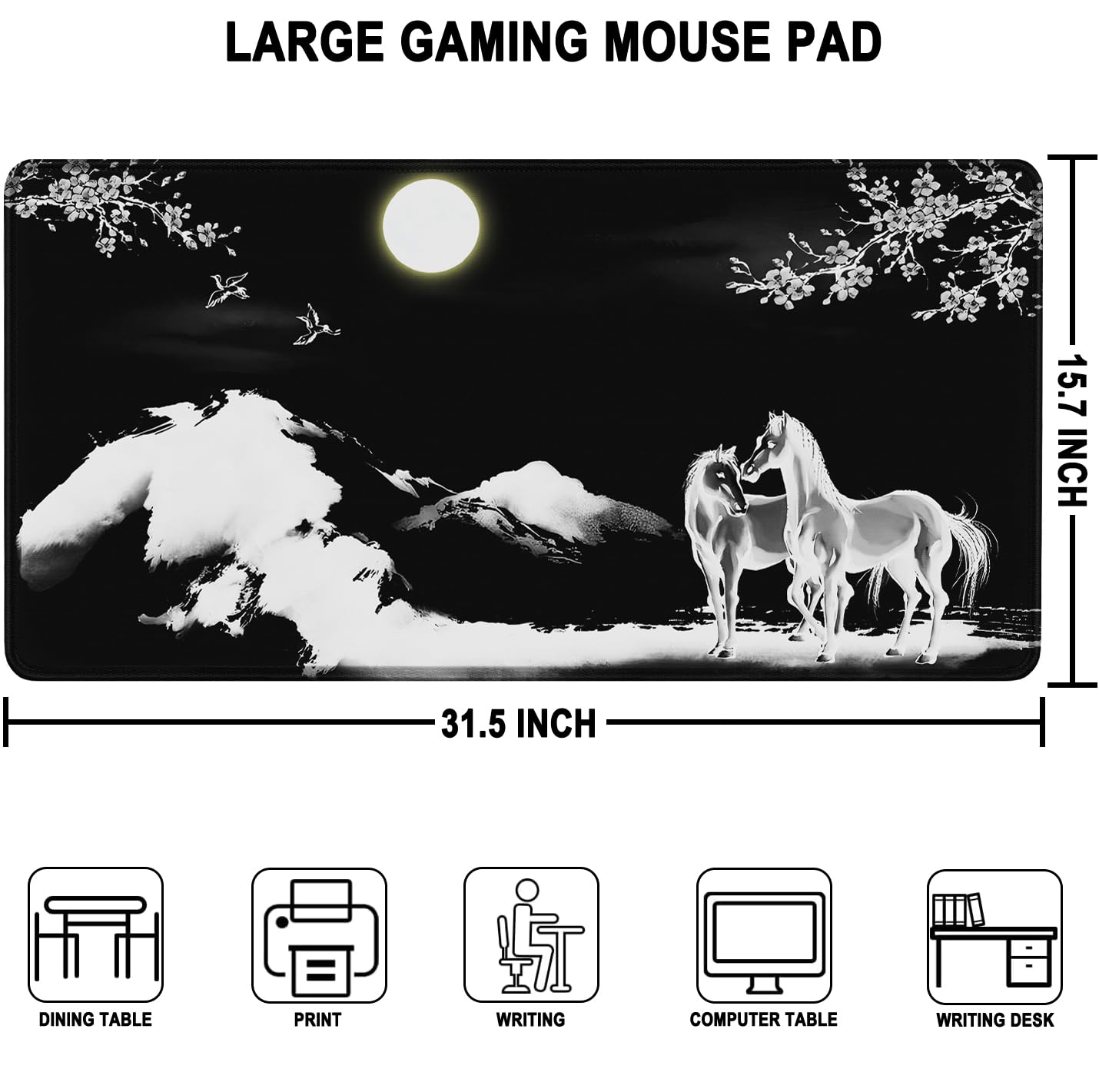 Large Gaming Mouse Pad, Waterproof Extra Large Mousepad with Stitched Edges, 31.5" x 15.7" Non-Slip Rubber Base Office Big Long Keyboard Pad for Office Gamer Home XXL, Black - Flex Gamingproduct_type