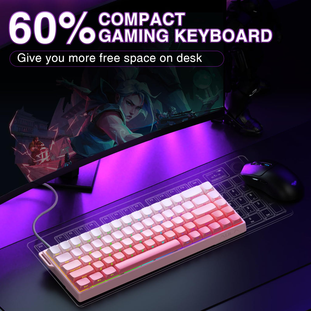 AULA WIN68 HE Mechanical Gaming Keyboard 60%, Hall Effect Magnetic Switch, Fast Trigger Mode Adjustable Actuation, 8000Hz Polling Rate, RGB Backlit, Wired Black Keyboard for Laptop/PC Gamer - Flex Gamingproduct_type