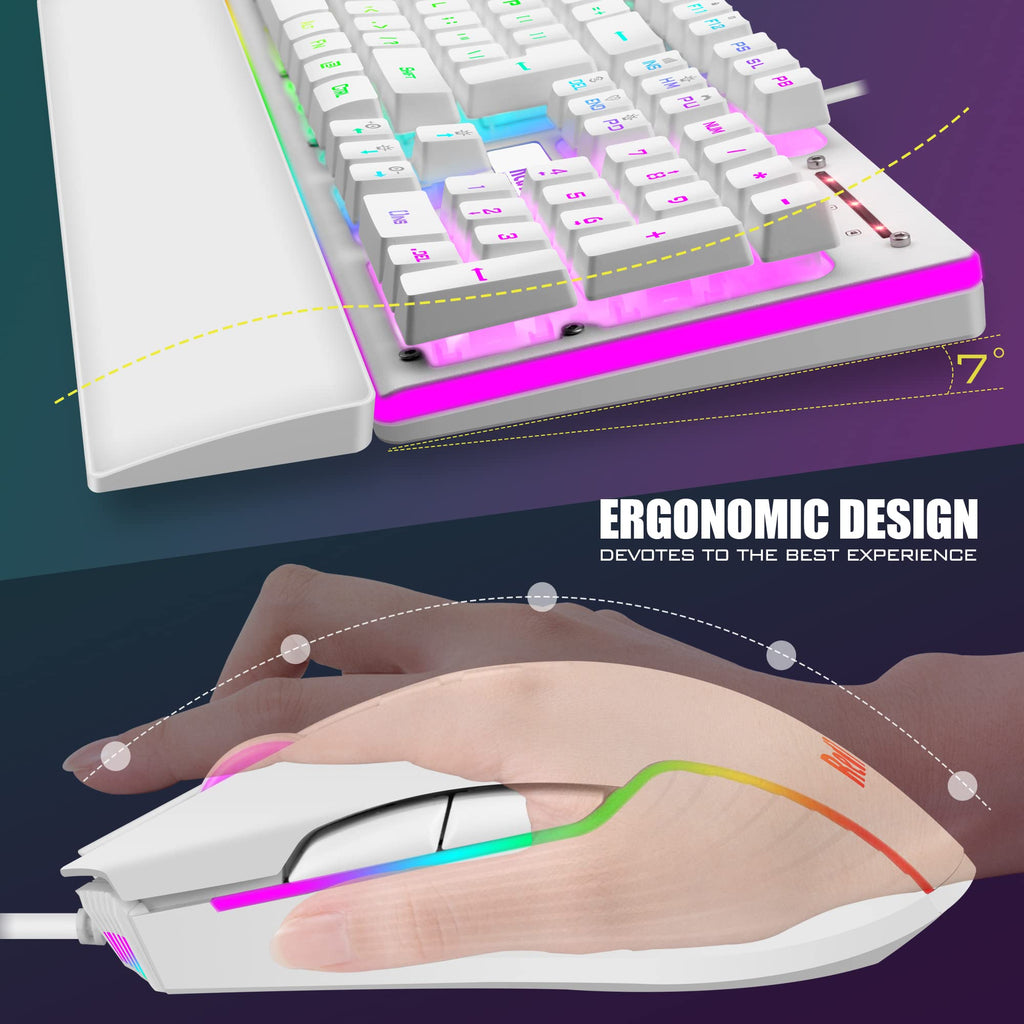 RedThunder K10 Wired Gaming Keyboard and Mouse and Wrist Rest Combo, RGB Backlit, Mechanical Feel Anti-ghosting Keyboard + 7D 7200 DPI Mice+Soft Leather Wrist Rest 3 in 1 PC Gamer Accessories(Black) - Flex Gamingproduct_type