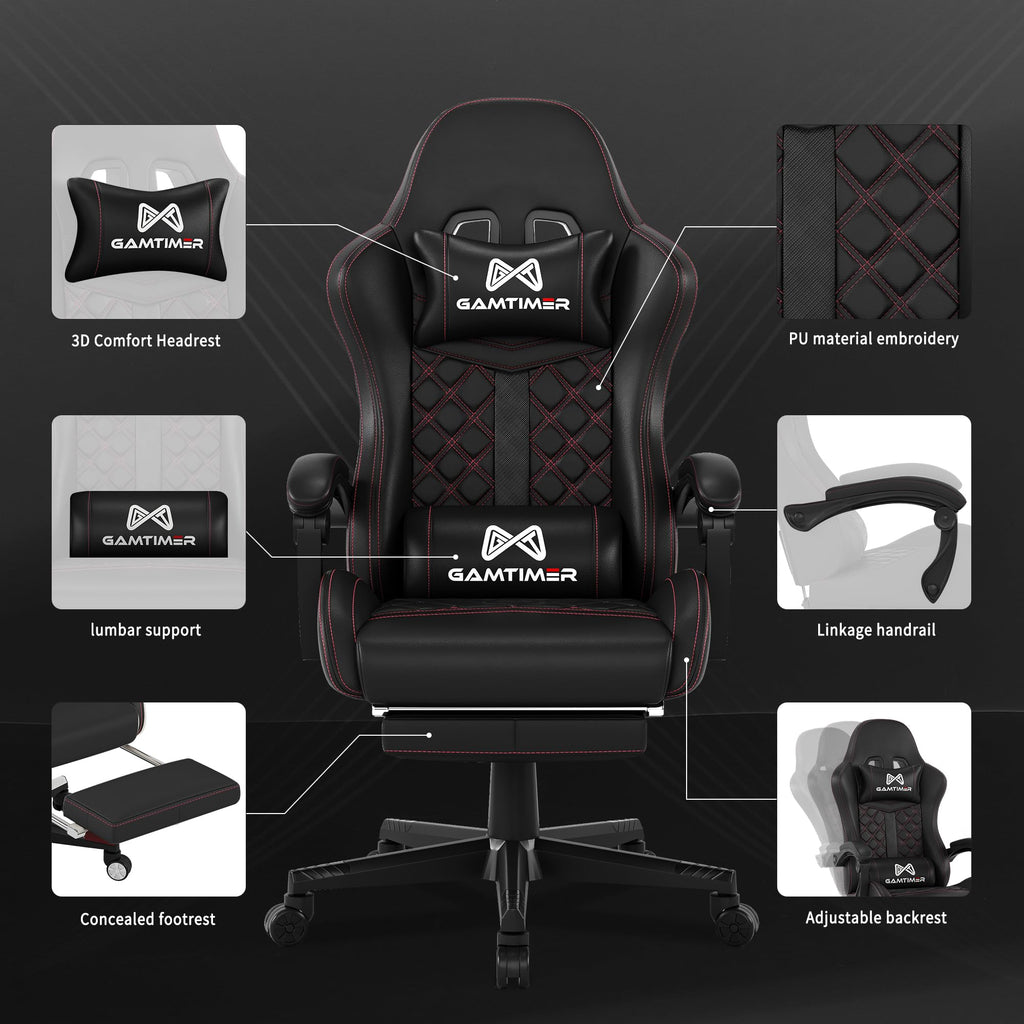Gamtimer Gaming Chair, 400 LB Weight Capacity,with Pocket Spring Cushion | Ergonomic Backrest Office Chair,Leather, with Headrest and Lumbar Support, Footrest, Suitable for Adults(Blue) - Flex Gamingproduct_type