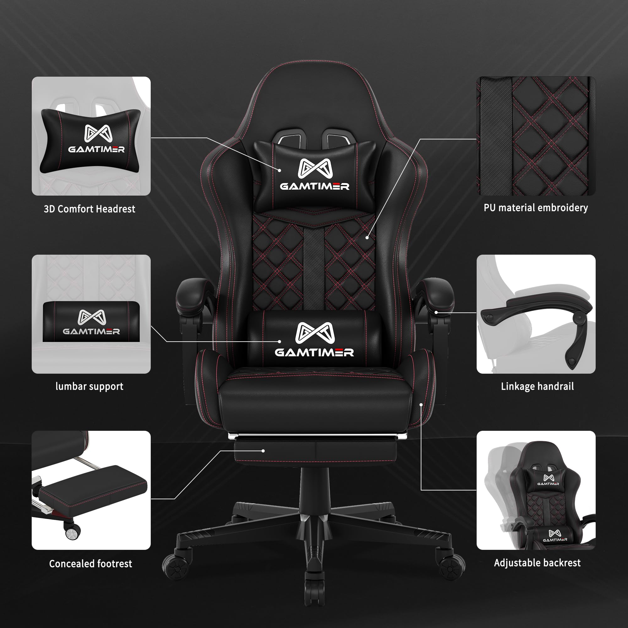 Gamtimer Gaming Chair, 400 LB Weight Capacity,with Pocket Spring Cushion | Ergonomic Backrest Office Chair,Leather, with Headrest and Lumbar Support, Footrest, Suitable for Adults(Blue) - Flex Gamingproduct_type