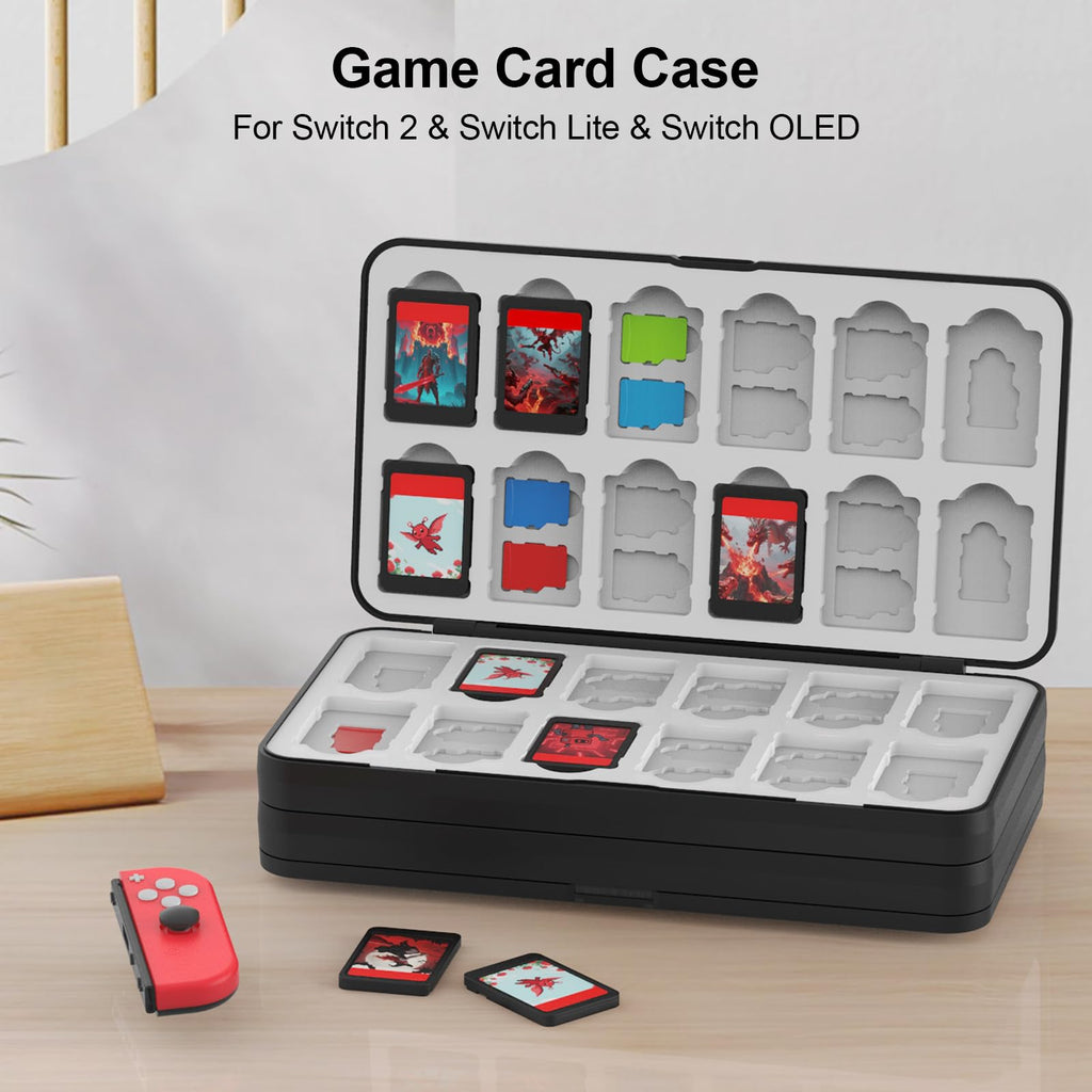 QuoLumPIA 96 Game Case - for Nintendo Switch 2/OLED/Lite Cartridge storage with 96 Game Card Slots & 160 Micro SD Card Slots, Black, Hard Shell, Silicone Lining, Magnetic snap, Travel, Gift, Party - Flex Gamingproduct_type