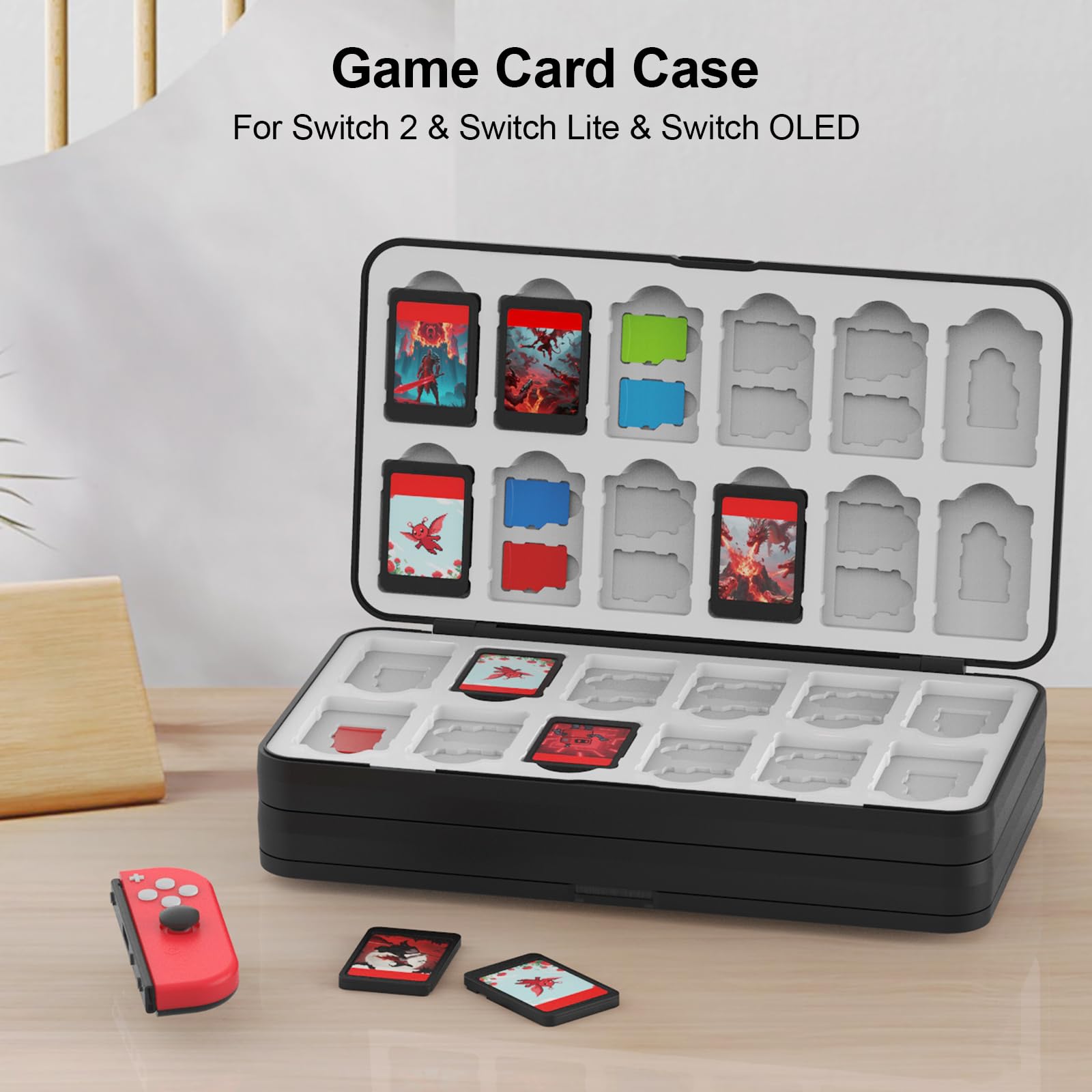 QuoLumPIA 96 Game Case - for Nintendo Switch 2/OLED/Lite Cartridge storage with 96 Game Card Slots & 160 Micro SD Card Slots, Black, Hard Shell, Silicone Lining, Magnetic snap, Travel, Gift, Party - Flex Gamingproduct_type