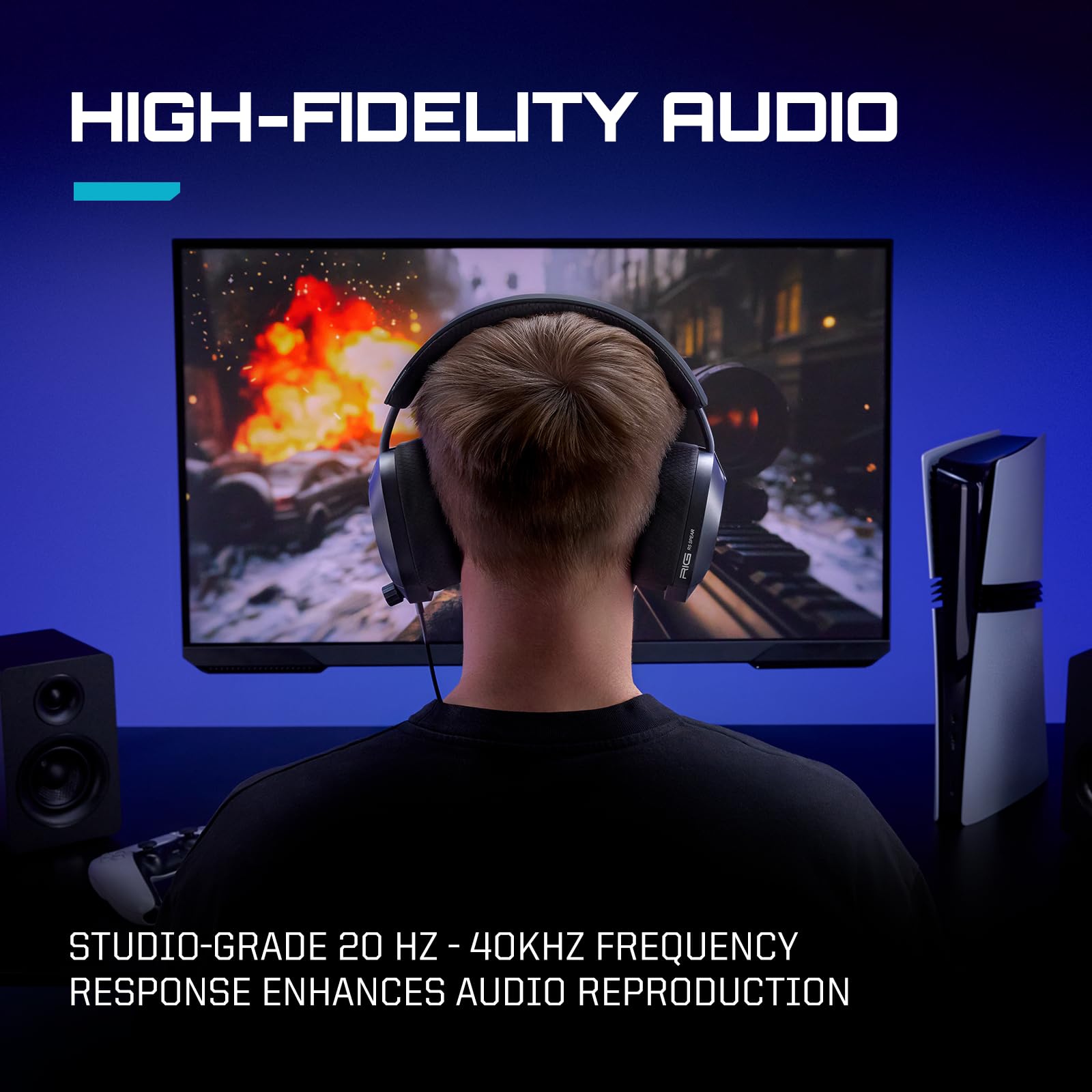 RIG R5 Spear PRO HS Wired Gaming Headset Officially Licensed for PlayStation, PS5, PS4, PC - 40mm Graphene Drivers, Tempest 3D Audio, Flip-to-Mute Mic, Memory Foam Cushions, 3.5mm -Black - Flex Gamingproduct_type