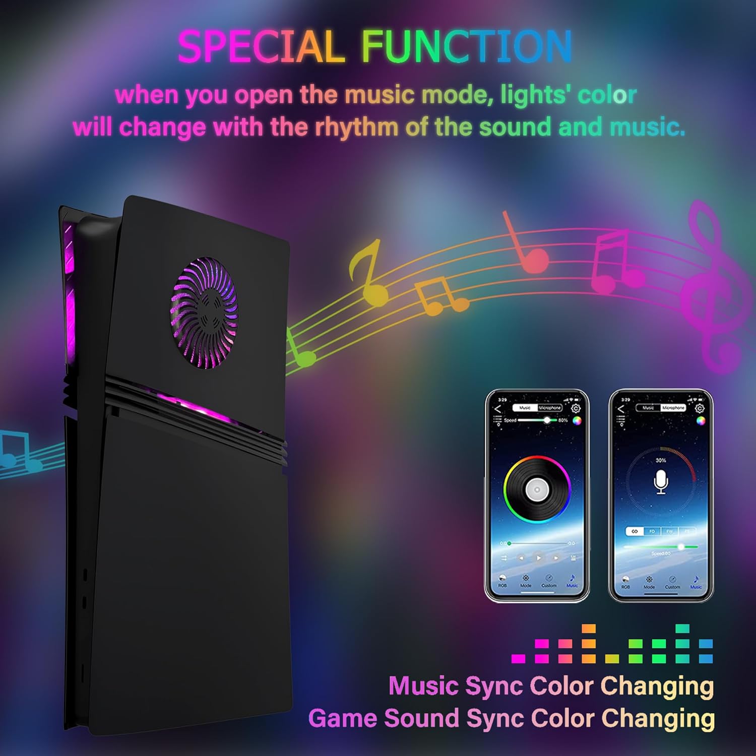 Cover Plates for PS5 Pro Digital Edition with RGB Light Strip and Dust Filter with Cooling Vents DOBEWINGDELOU 400+ Effects LED Light Ring Console Face Plate Cover DIY Decoration Kit Accessorie Black - Flex Gamingproduct_type