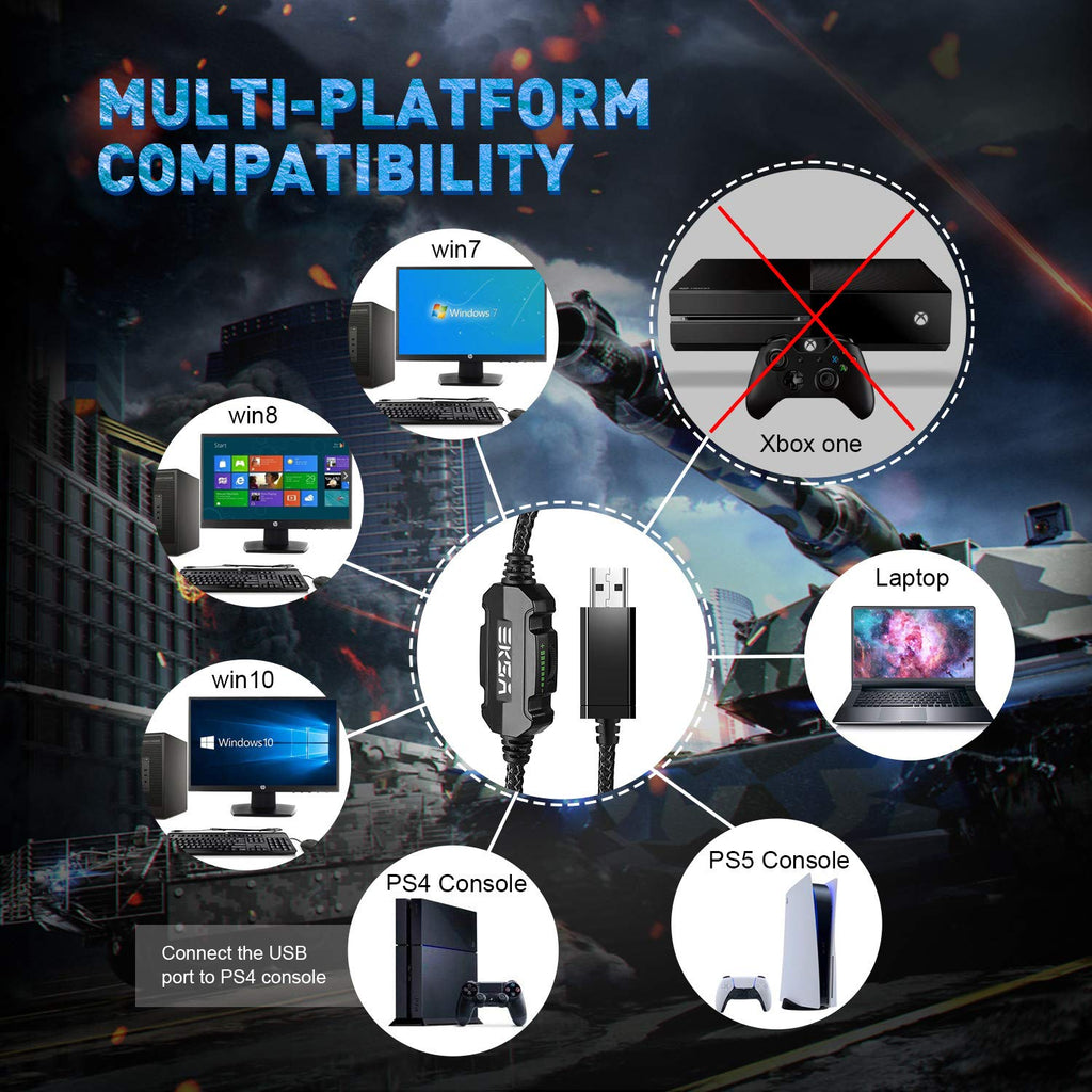 EKSA E1000 USB Gaming Headset for PC, Computer Headphones with Microphone/Mic Noise Cancelling, 7.1 Surround Sound, RGB Light - Wired Headphones for PS4, PS5 Console, Laptop, Call Center - Flex Gamingproduct_type