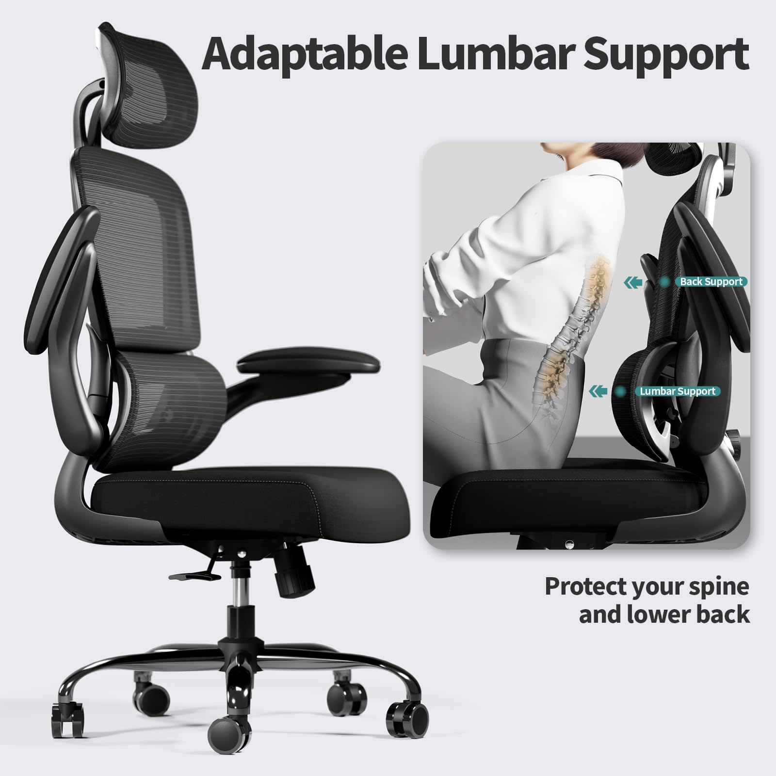 TRALT Office Chair Ergonomic Desk Chair, 330 LBS Home Mesh Office Desk Chairs with Wheels, Comfortable Gaming Chairs (1, Black) - Flex Gamingproduct_type