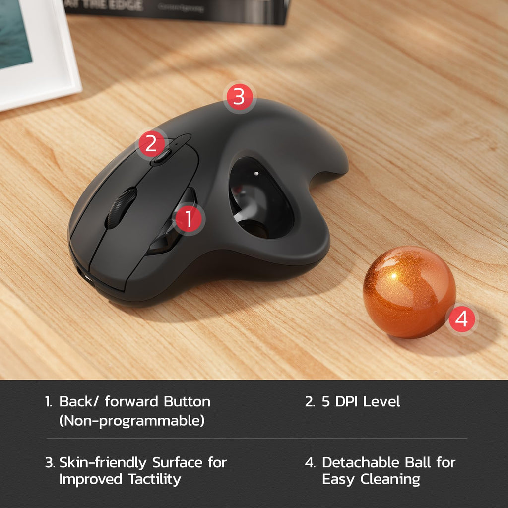 Nulea M501 Wireless Trackball Mouse, Rechargeable Ergonomic, Easy Thumb Control, Precise & Smooth Tracking, 3 Device Connection (Bluetooth or USB Receiver), Compatible for PC, Laptop, Mac, Windows. - Flex Gamingproduct_type