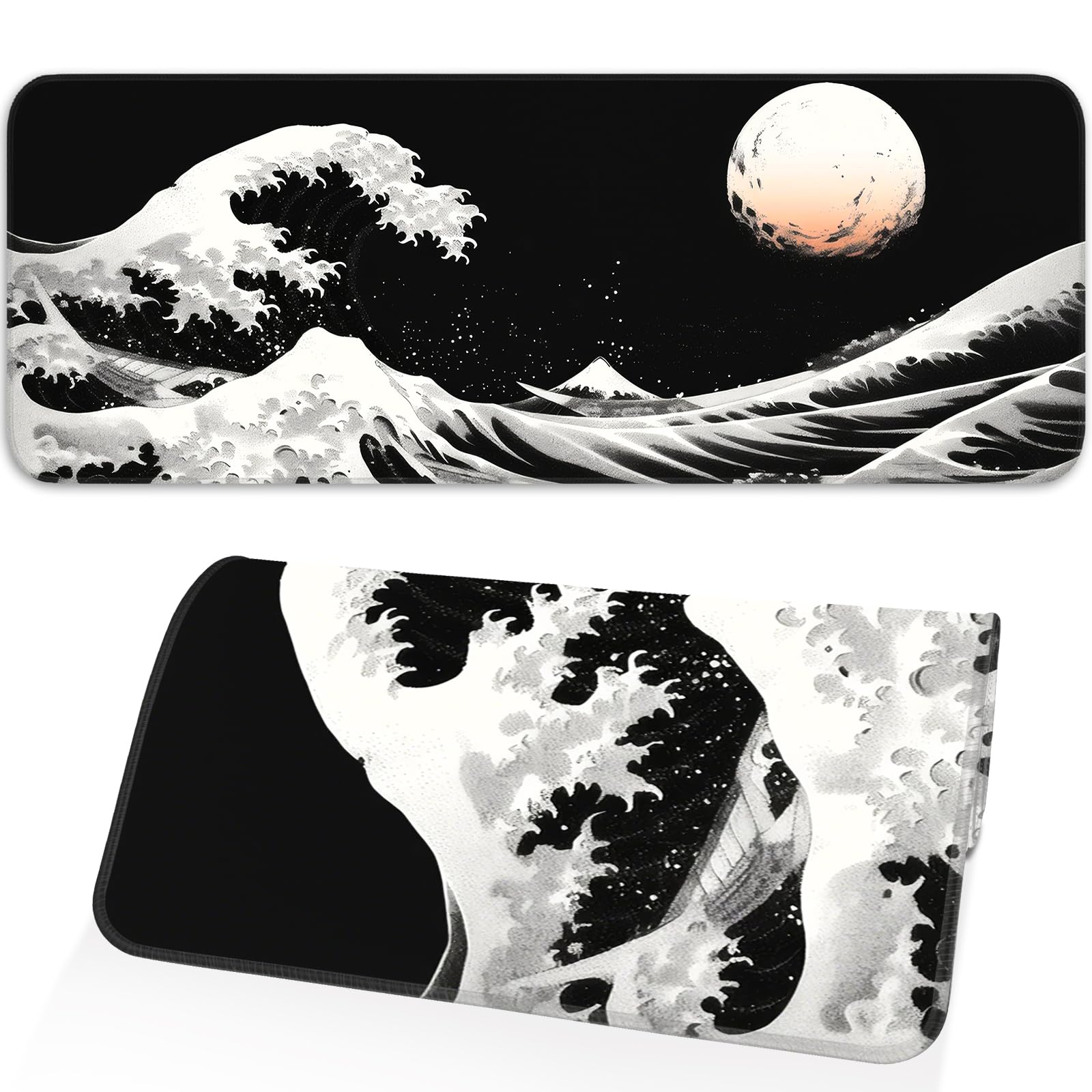 Japanese Dark Red Moon Gaming Mouse Pad, Extended Mouse Pad with Non-Slip Base, Full Keyboard Pad with Stitched Edges, Large Desk Pad for Gaming, Office, Home 31.5 x 11.8 Inch - Flex Gamingproduct_type