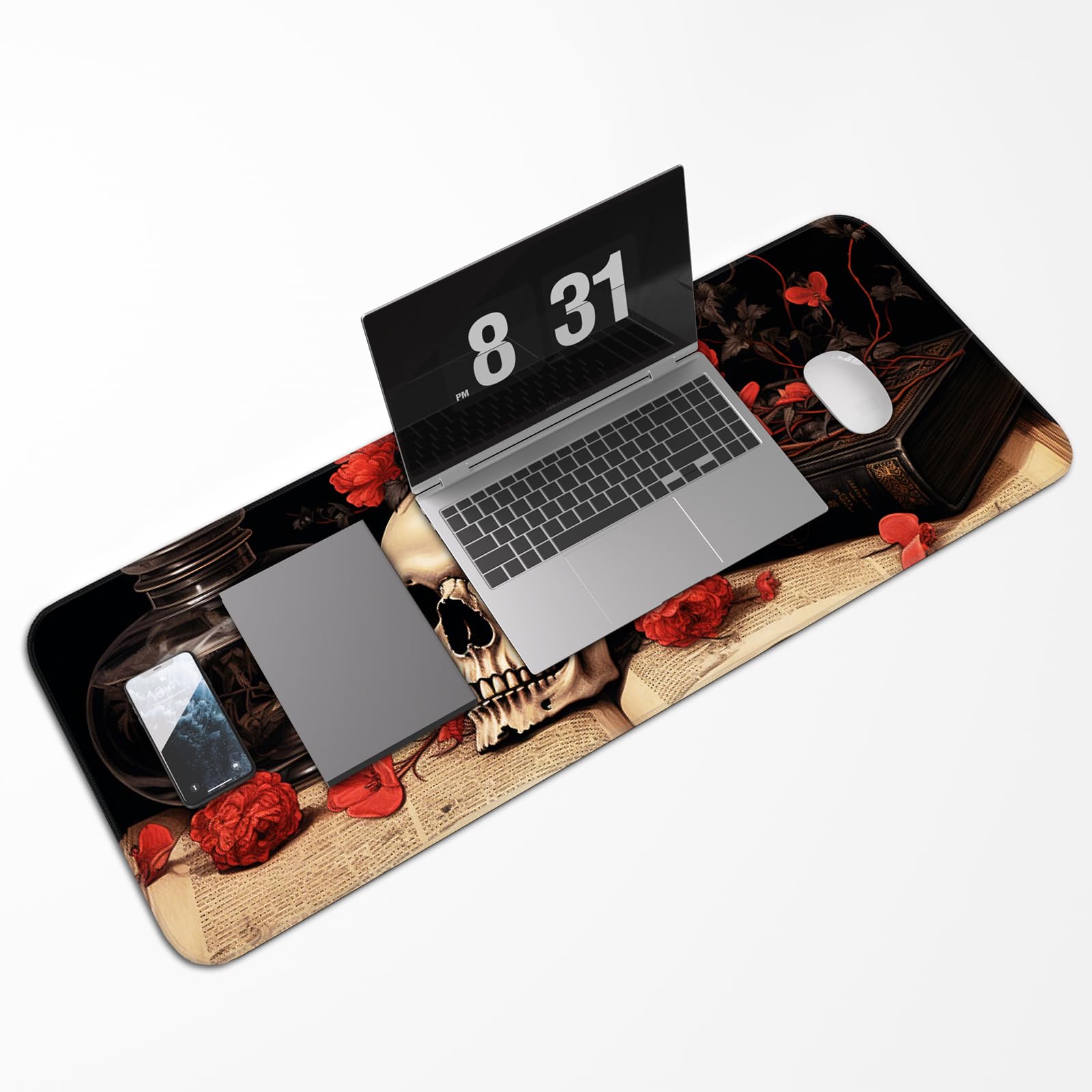 Japanese Dark Red Moon Gaming Mouse Pad, Extended Mouse Pad with Non-Slip Base, Full Keyboard Pad with Stitched Edges, Large Desk Pad for Gaming, Office, Home 31.5 x 11.8 Inch - Flex Gamingproduct_type