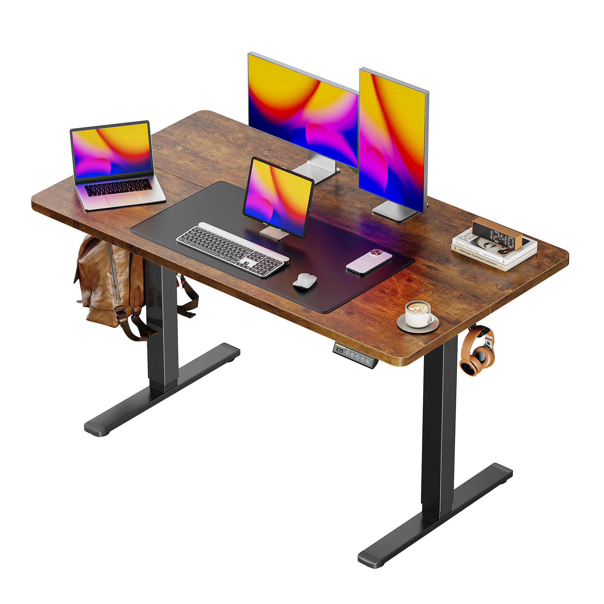 Huuger 55 x 28 Large Electric Standing Desk, Height Adjustable Computer Desk, 27.6" Deep Desktop, Stand up Gaming Office Table with 2 Hooks, 3 Preset Heights, for Home Office, Black - Flex Gamingproduct_type