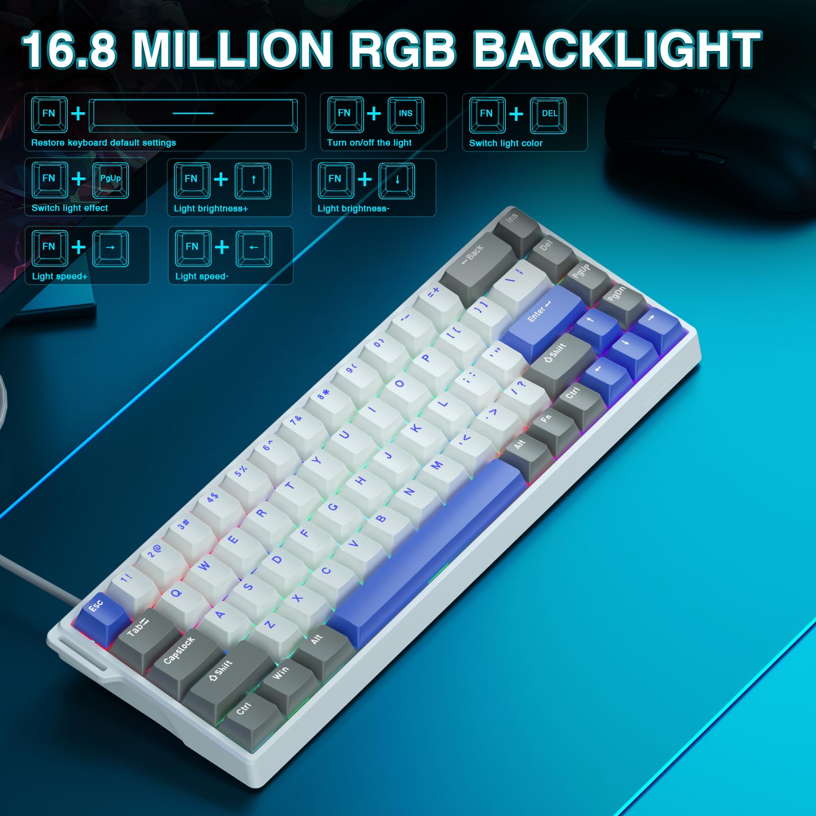 AULA WIN68 HE Mechanical Gaming Keyboard 60%, Hall Effect Magnetic Switch, Fast Trigger Mode Adjustable Actuation, 8000Hz Polling Rate, RGB Backlit, Wired Black Keyboard for Laptop/PC Gamer - Flex Gamingproduct_type