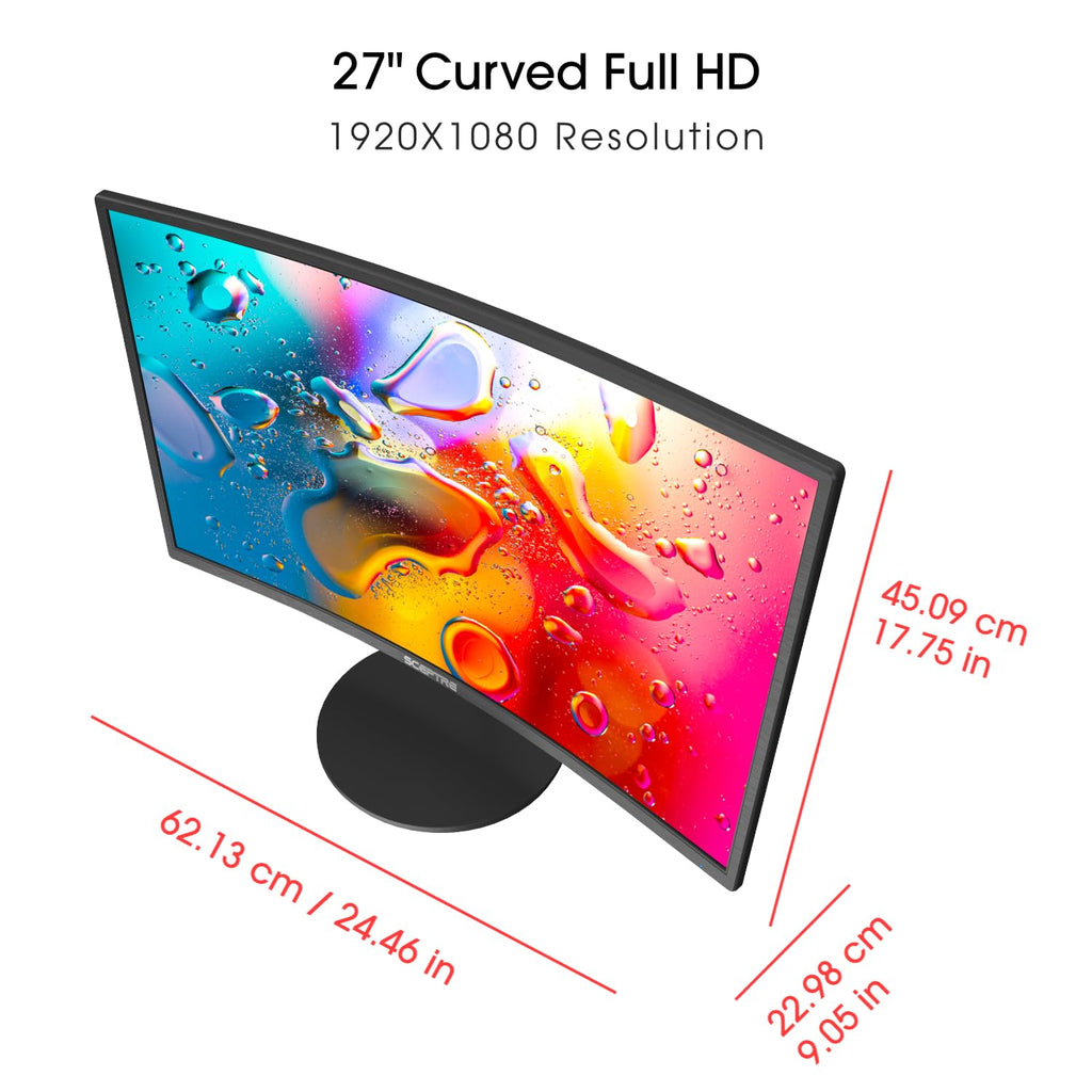 Sceptre Curved 27-inch Prime Monitor up to 100Hz 1080p, HDMI x2, VGA, 99% sRGB, Built-in Speakers, R1500, Machine Black 2025 (C275W-1920RN Series) - Flex Gamingproduct_type