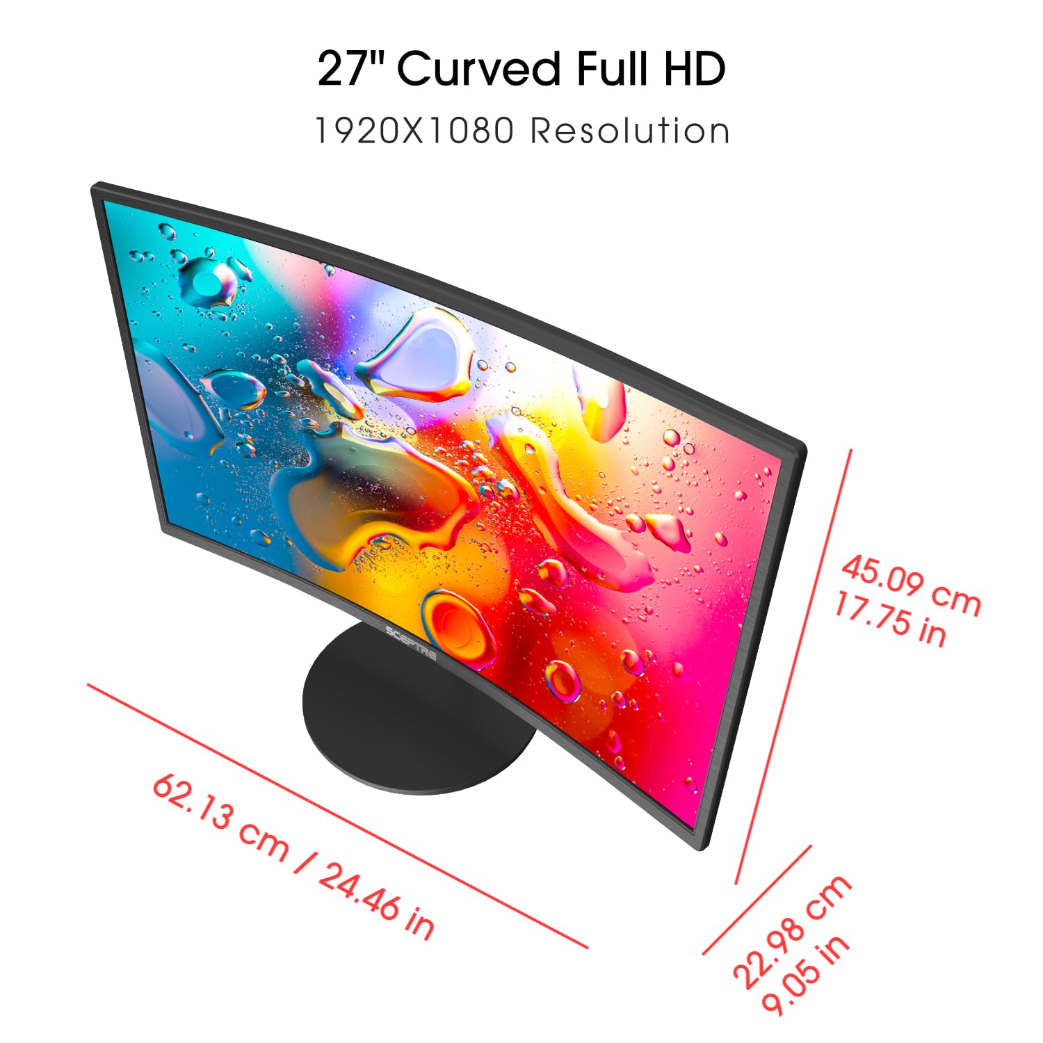 Sceptre Curved 27-inch Prime Monitor up to 100Hz 1080p, HDMI x2, VGA, 99% sRGB, Built-in Speakers, R1500, Machine Black 2025 (C275W-1920RN Series) - Flex Gamingproduct_type