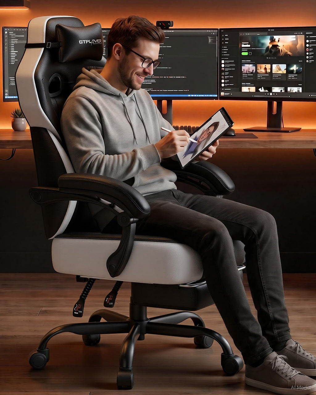 GTPLAYER Big & Tall Gaming Chair, 90°-155° Adjustable Reclining Office Seat with Footrest, Ergonomic Comfy Computer Desk Chair for Adults, Home Office Gaming Study Use, Black - Flex Gamingproduct_type