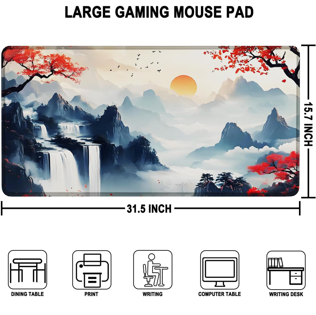 Large Gaming Mouse Pad, Waterproof Extra Large Mousepad with Stitched Edges, 31.5" x 15.7" Non-Slip Rubber Base Office Big Long Keyboard Pad for Office Gamer Home XXL, Black - Flex Gamingproduct_type
