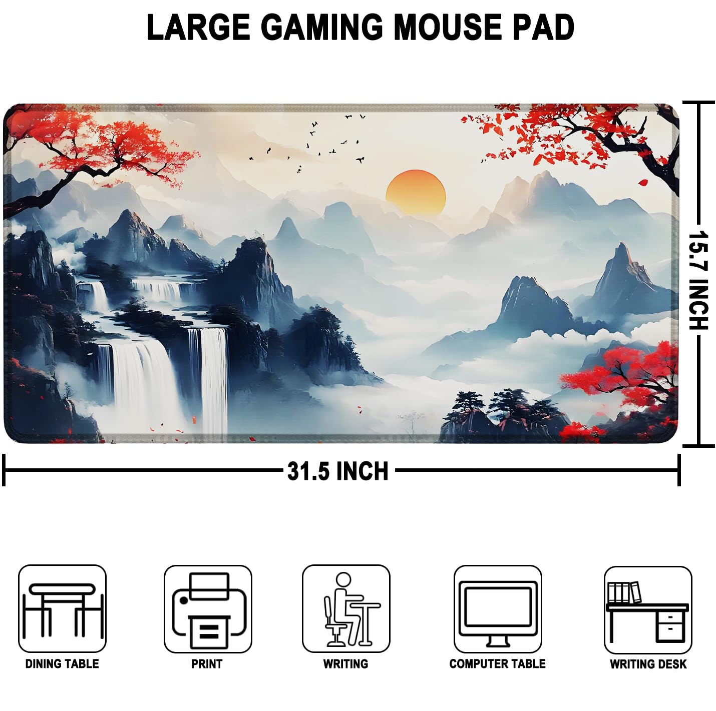 Large Gaming Mouse Pad, Waterproof Extra Large Mousepad with Stitched Edges, 31.5" x 15.7" Non-Slip Rubber Base Office Big Long Keyboard Pad for Office Gamer Home XXL, Black - Flex Gamingproduct_type