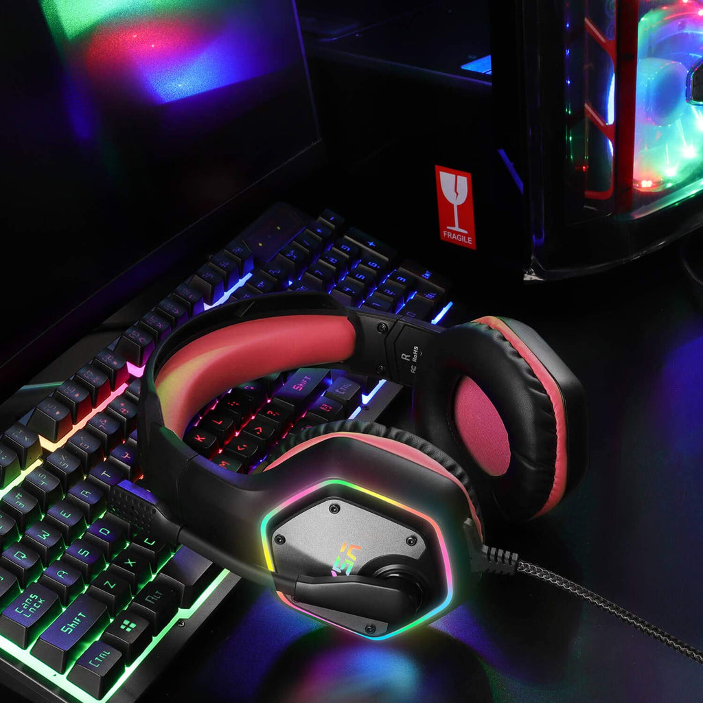 EKSA E1000 USB Gaming Headset for PC, Computer Headphones with Microphone/Mic Noise Cancelling, 7.1 Surround Sound, RGB Light - Wired Headphones for PS4, PS5 Console, Laptop, Call Center - Flex Gamingproduct_type