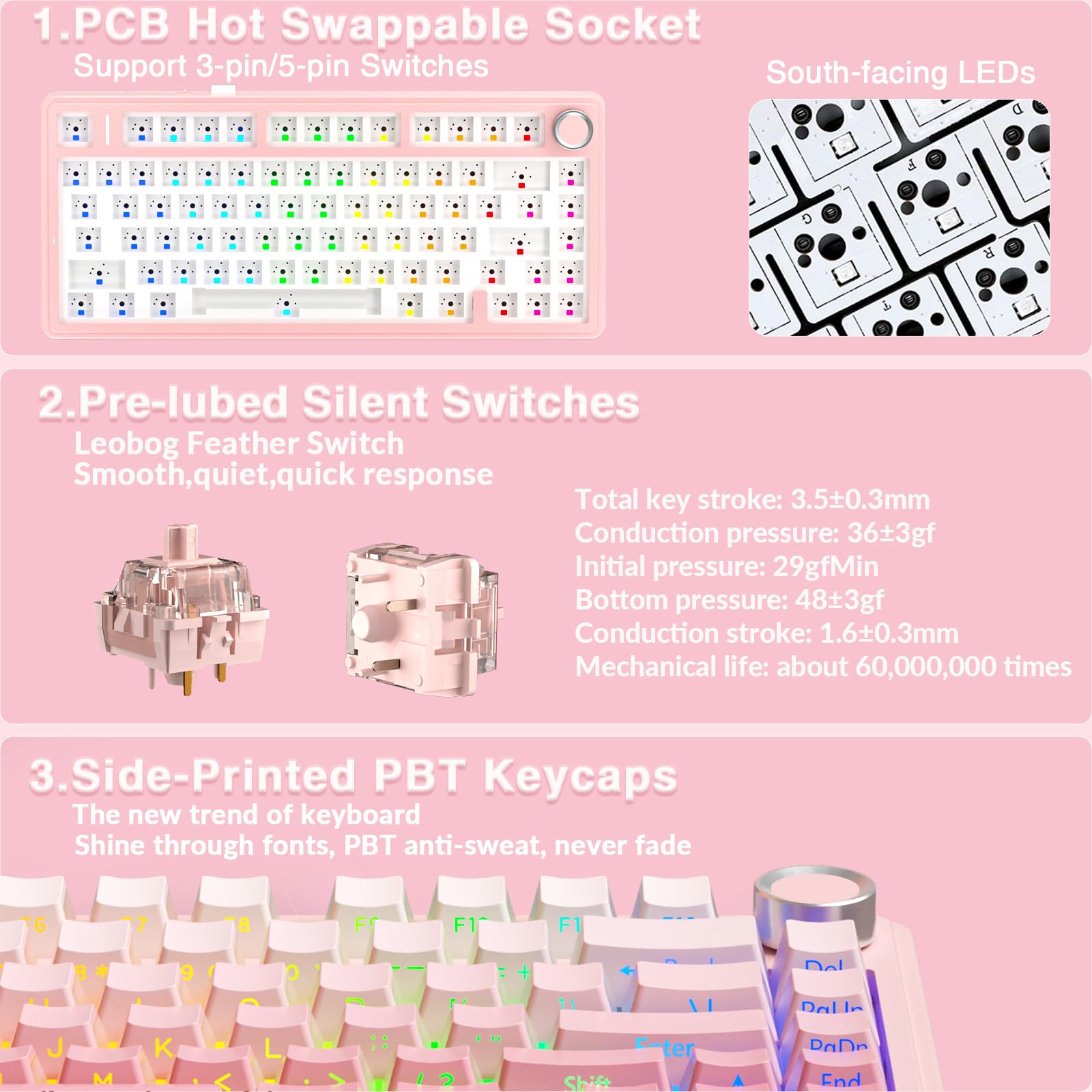 AULA F75 Pro Wireless Mechanical Keyboard,75% Hot Swappable Custom Keyboard with Knob,RGB Backlit,Pre-lubed Reaper Switches,Side Printed PBT Keycaps,2.4GHz/USB-C/BT5.0 Mechanical Gaming Keyboards - Flex Gamingproduct_type