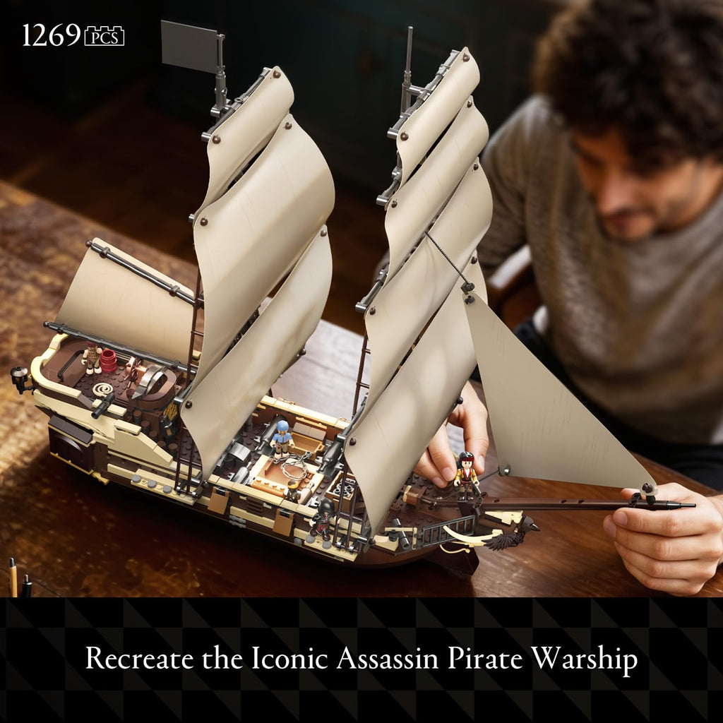 Wise Block Assassin's Creed Black Flag Jackdaw (Epic Warship Edition) Building Set - Collectible Pirate Ship Model Kit with 8 Minifigures & Display Base, Building Block Gift for Adults 18+, HA395107 - Flex Gamingproduct_type