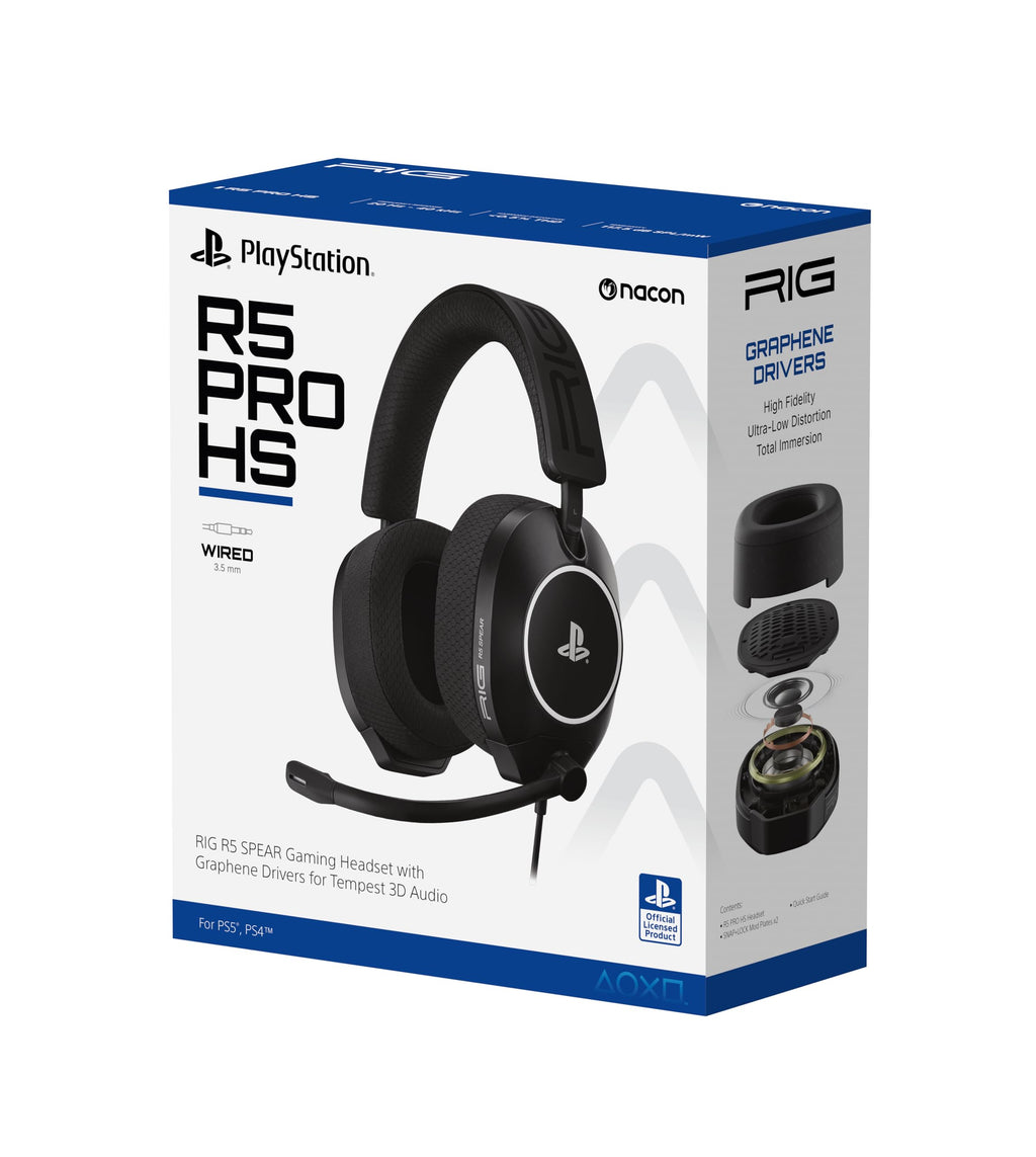 RIG R5 Spear PRO HS Wired Gaming Headset Officially Licensed for PlayStation, PS5, PS4, PC - 40mm Graphene Drivers, Tempest 3D Audio, Flip-to-Mute Mic, Memory Foam Cushions, 3.5mm -Black - Flex Gamingproduct_type
