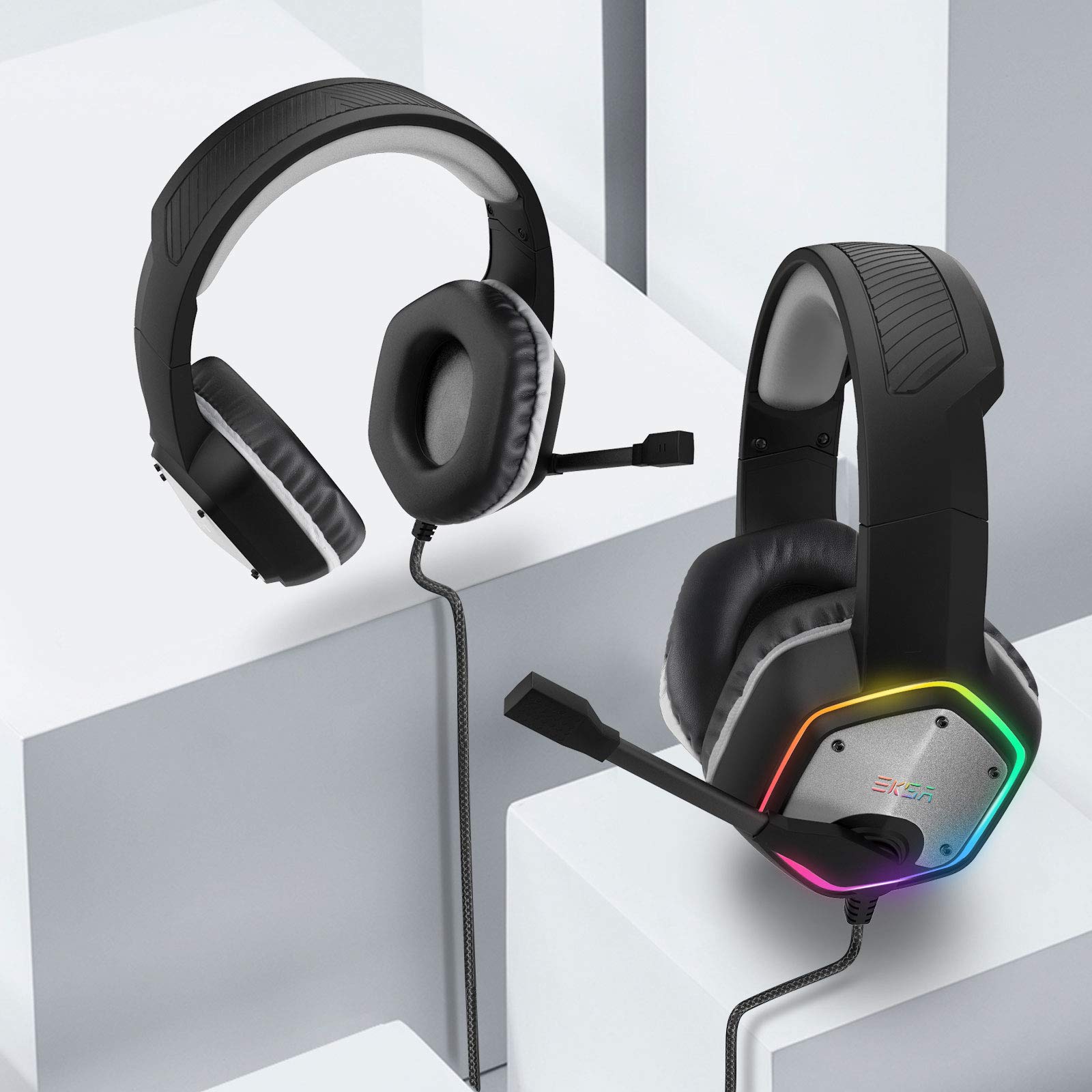 EKSA E1000 USB Gaming Headset for PC, Computer Headphones with Microphone/Mic Noise Cancelling, 7.1 Surround Sound, RGB Light - Wired Headphones for PS4, PS5 Console, Laptop, Call Center - Flex Gamingproduct_type