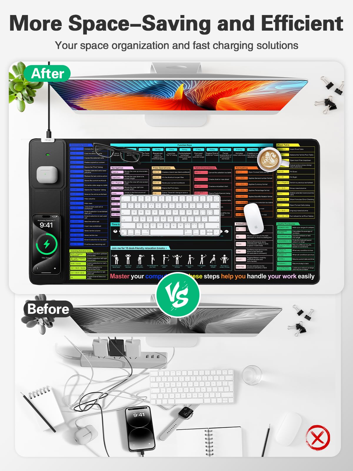 XXL Mouse Pad with Phone Holder - Black, RGB Desk Mat with 15W Fast Charging, LED Gaming Mousepad with 11 Light Colors, Waterproof Non-Slip Pad for Office & Home (Wave) - Flex Gamingproduct_type