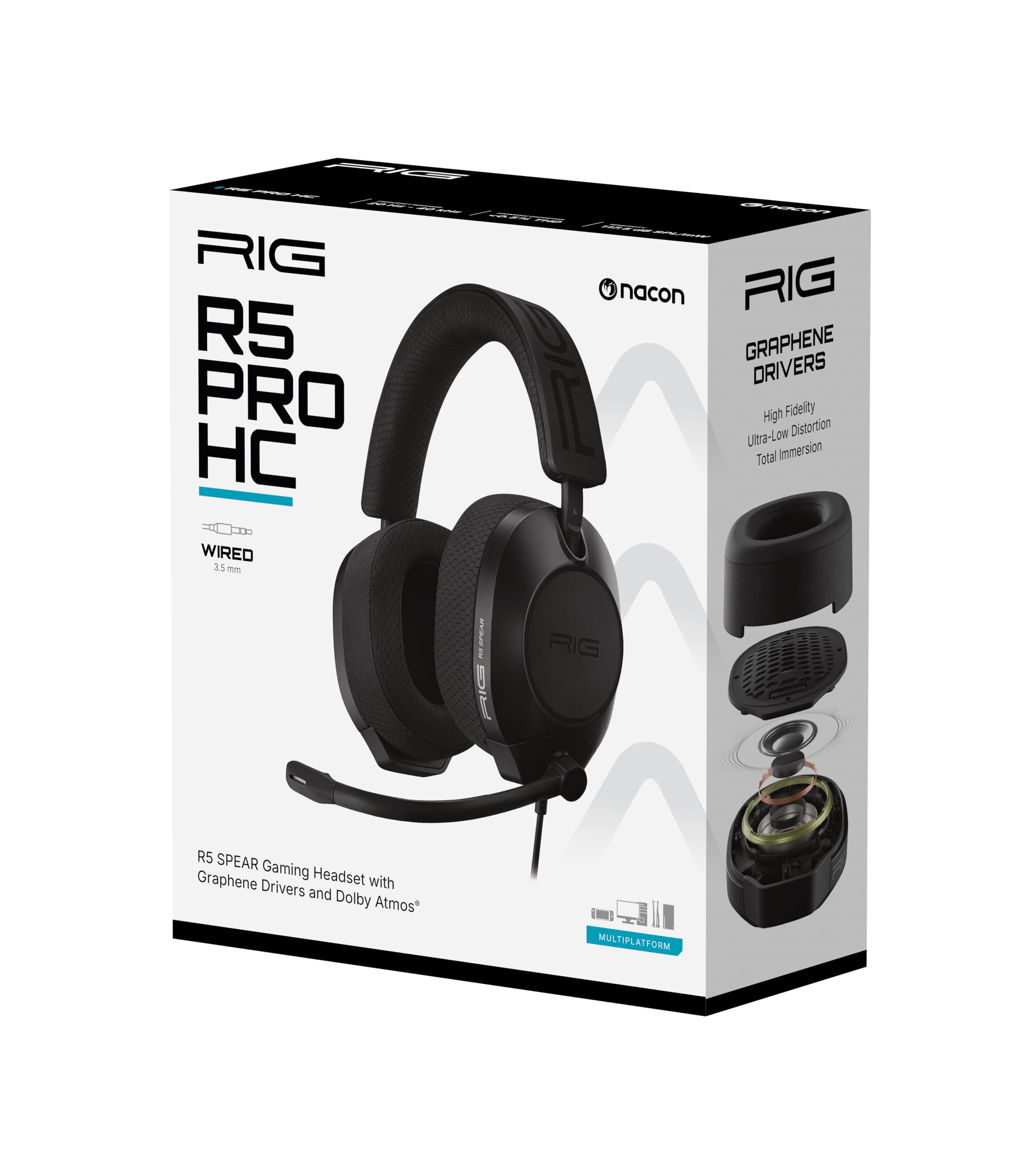 RIG R5 Spear PRO HS Wired Gaming Headset Officially Licensed for PlayStation, PS5, PS4, PC - 40mm Graphene Drivers, Tempest 3D Audio, Flip-to-Mute Mic, Memory Foam Cushions, 3.5mm -Black - Flex Gamingproduct_type