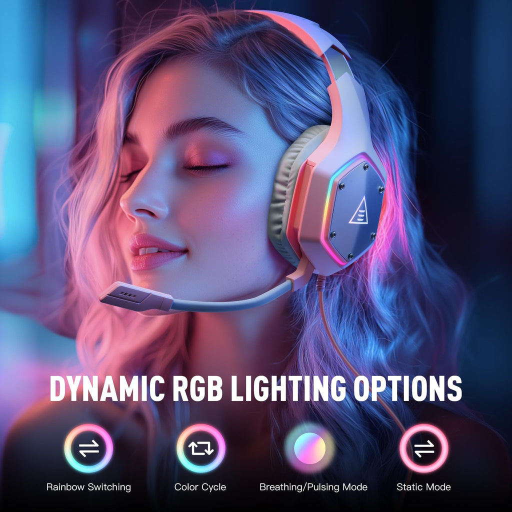 EKSA E1000 USB Gaming Headset for PC, Computer Headphones with Microphone/Mic Noise Cancelling, 7.1 Surround Sound, RGB Light - Wired Headphones for PS4, PS5 Console, Laptop, Call Center - Flex Gamingproduct_type